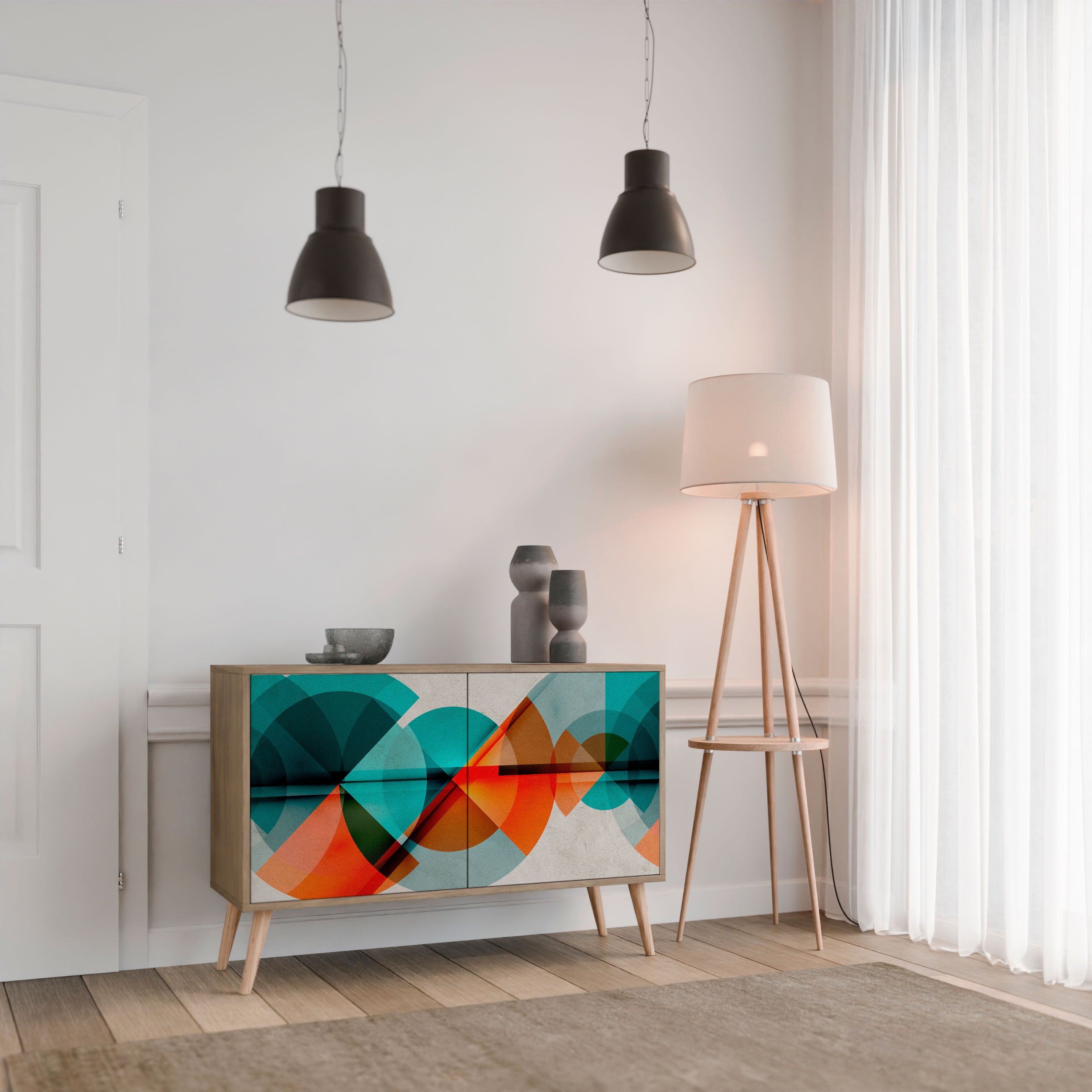 CIRCULAR RHAPSODY Aparador de 2 Portas em Efeito Carvalho