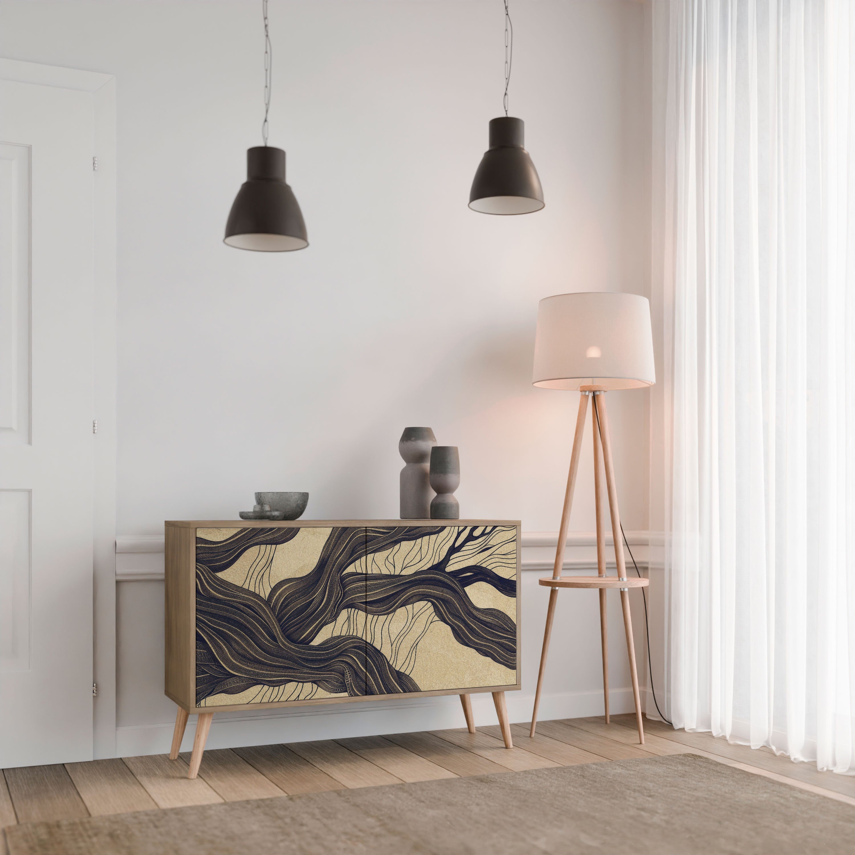 UNIFIED FRAGMENTS Aparador de 2 Portas em Efeito Carvalho