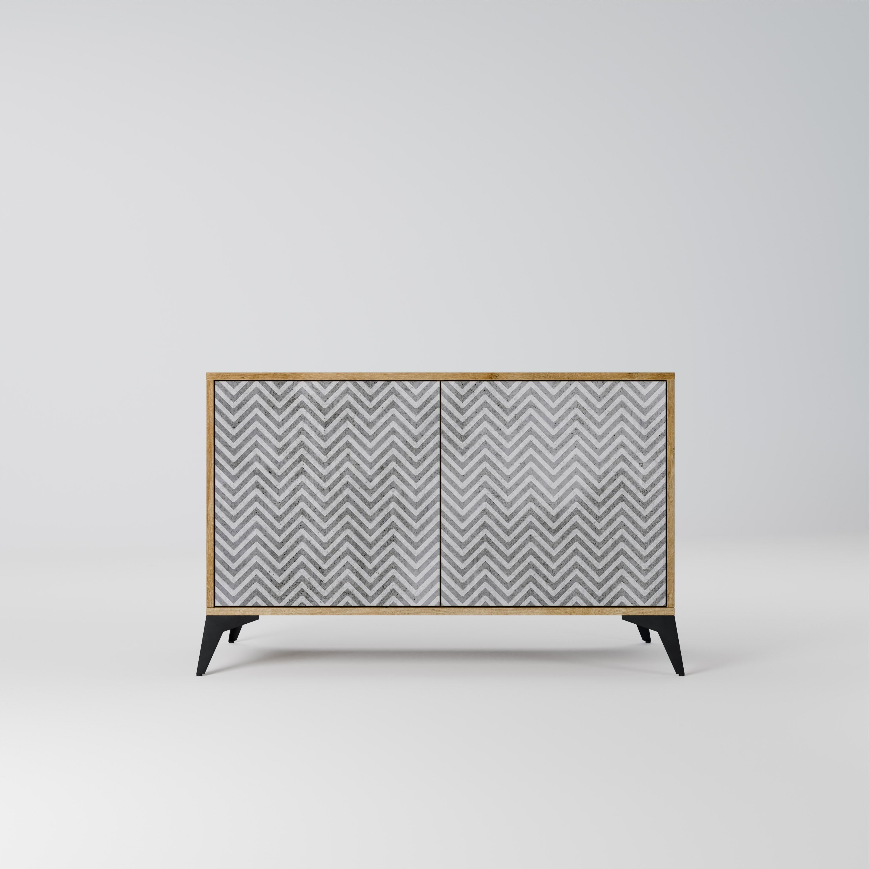 CONCRETE ZIG ZAG Aparador de 2 Portas em Efeito Carvalho