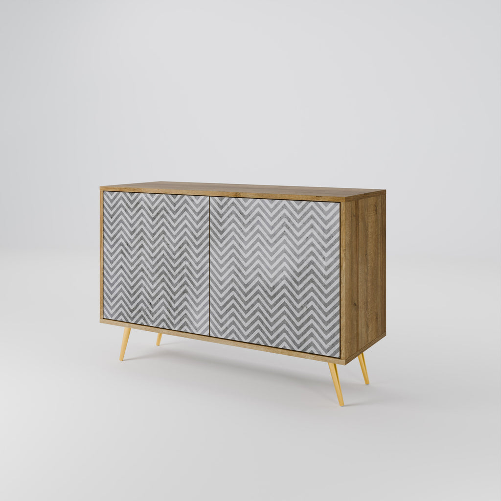 CONCRETE ZIG ZAG Aparador de 2 Portas em Efeito Carvalho