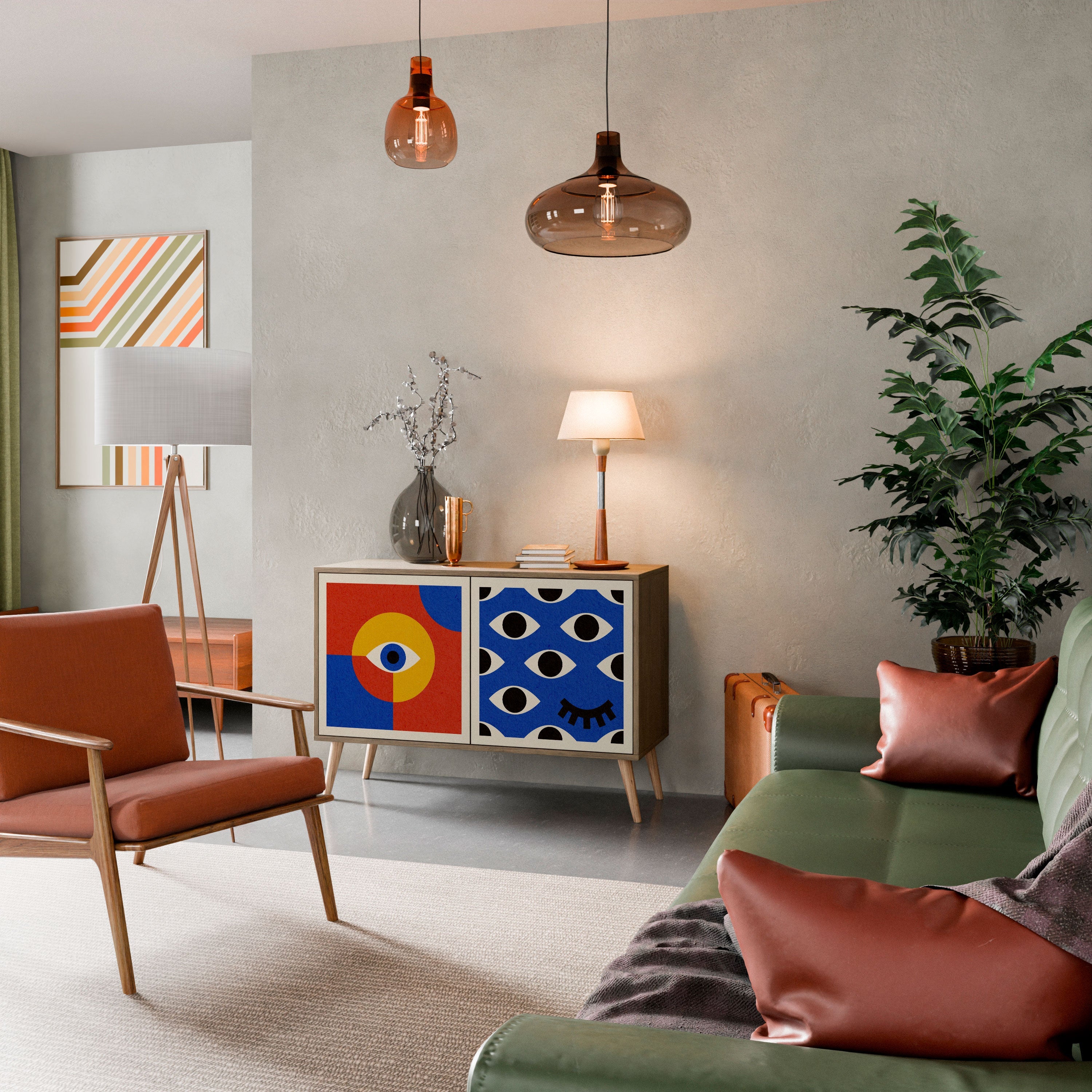 GEOMETRIC EYES Aparador de 2 Portas em Efeito Carvalho