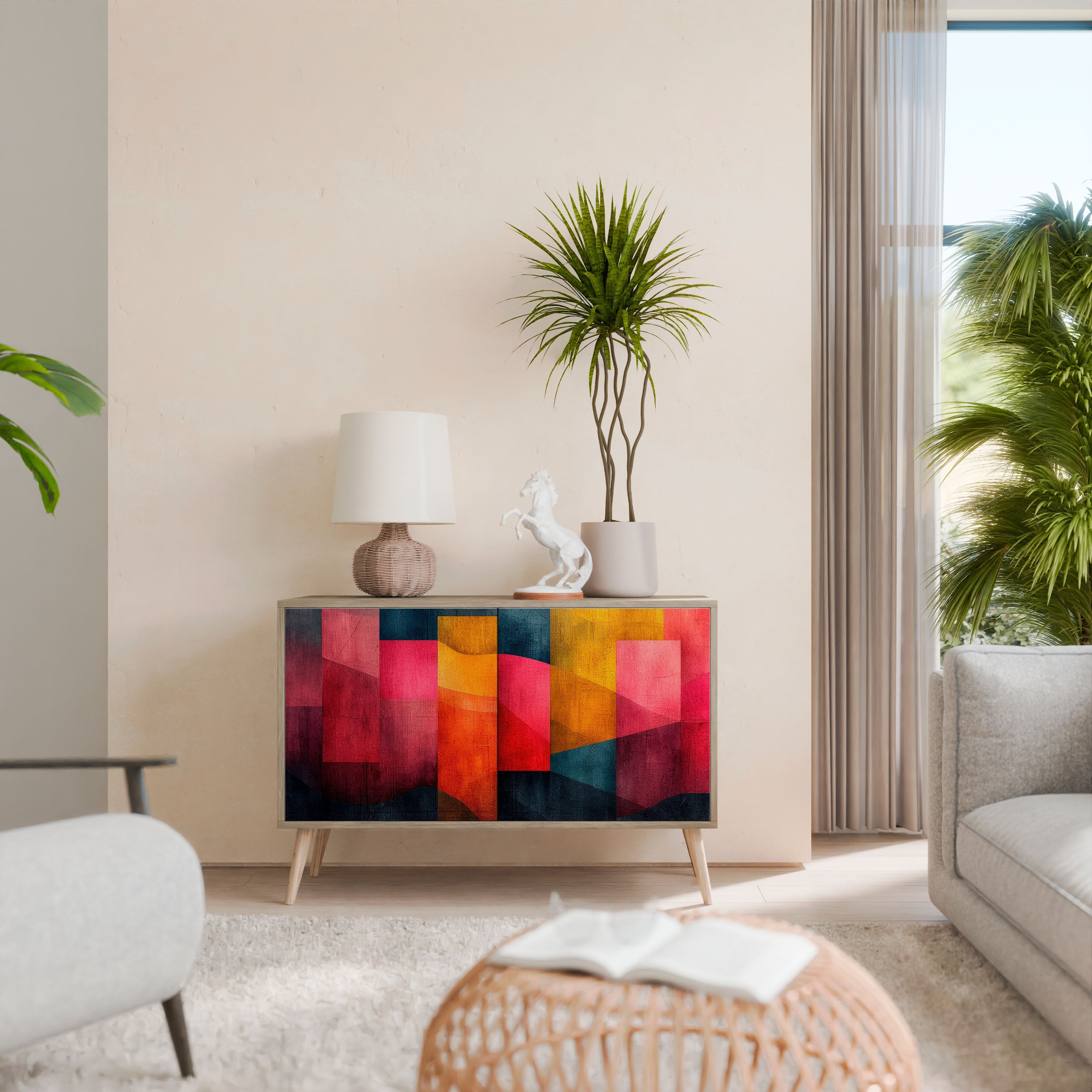 COLORFUL SOUNDS Aparador de 2 Portas em Efeito Carvalho