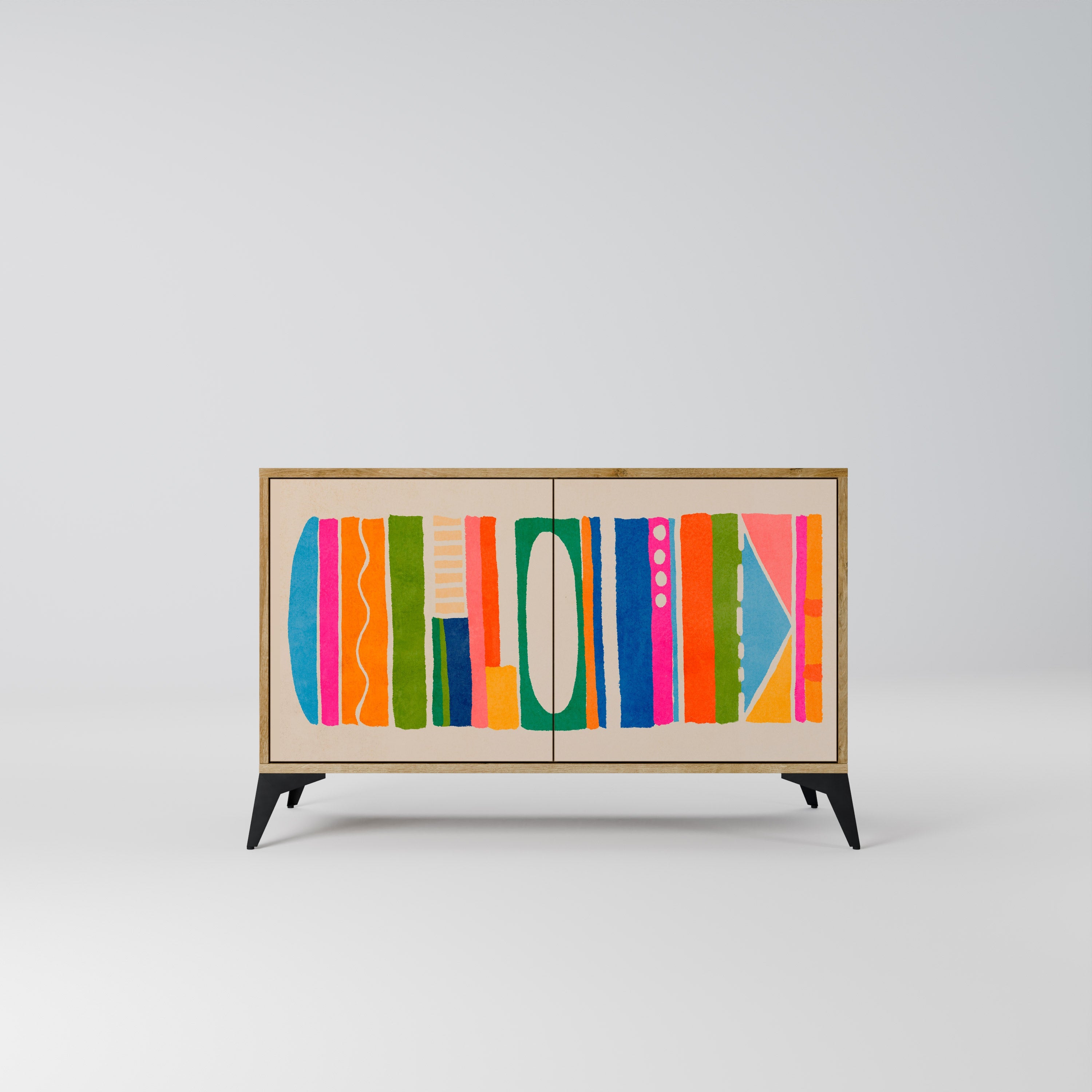 GEOMETRIC SHINE Aparador de 2 Portas em Efeito Carvalho