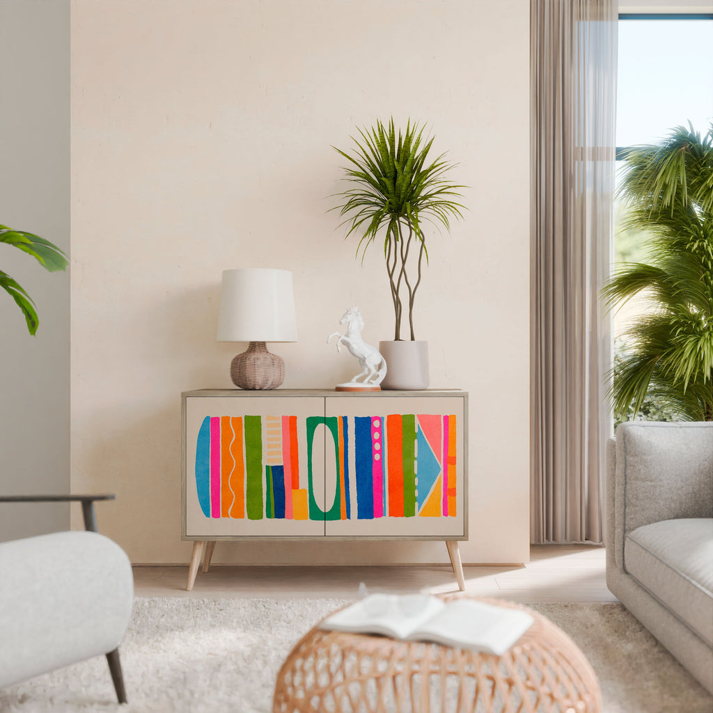 GEOMETRIC SHINE Aparador de 2 Portas em Efeito Carvalho