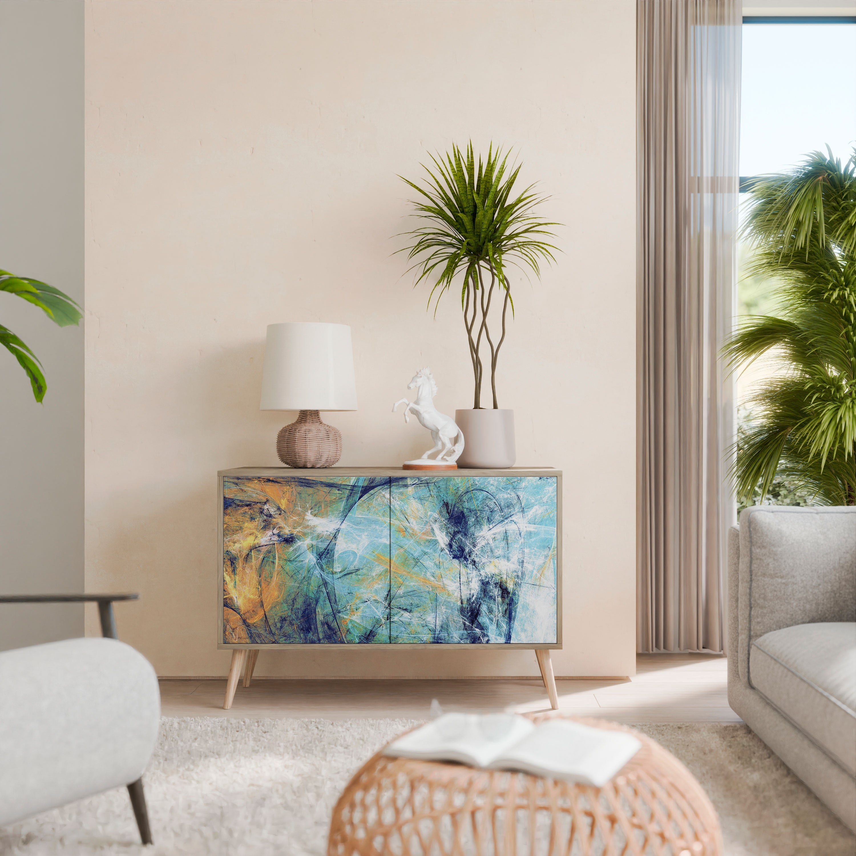 ABSTRACT THOUGHTS Aparador de 2 Portas em Efeito Carvalho