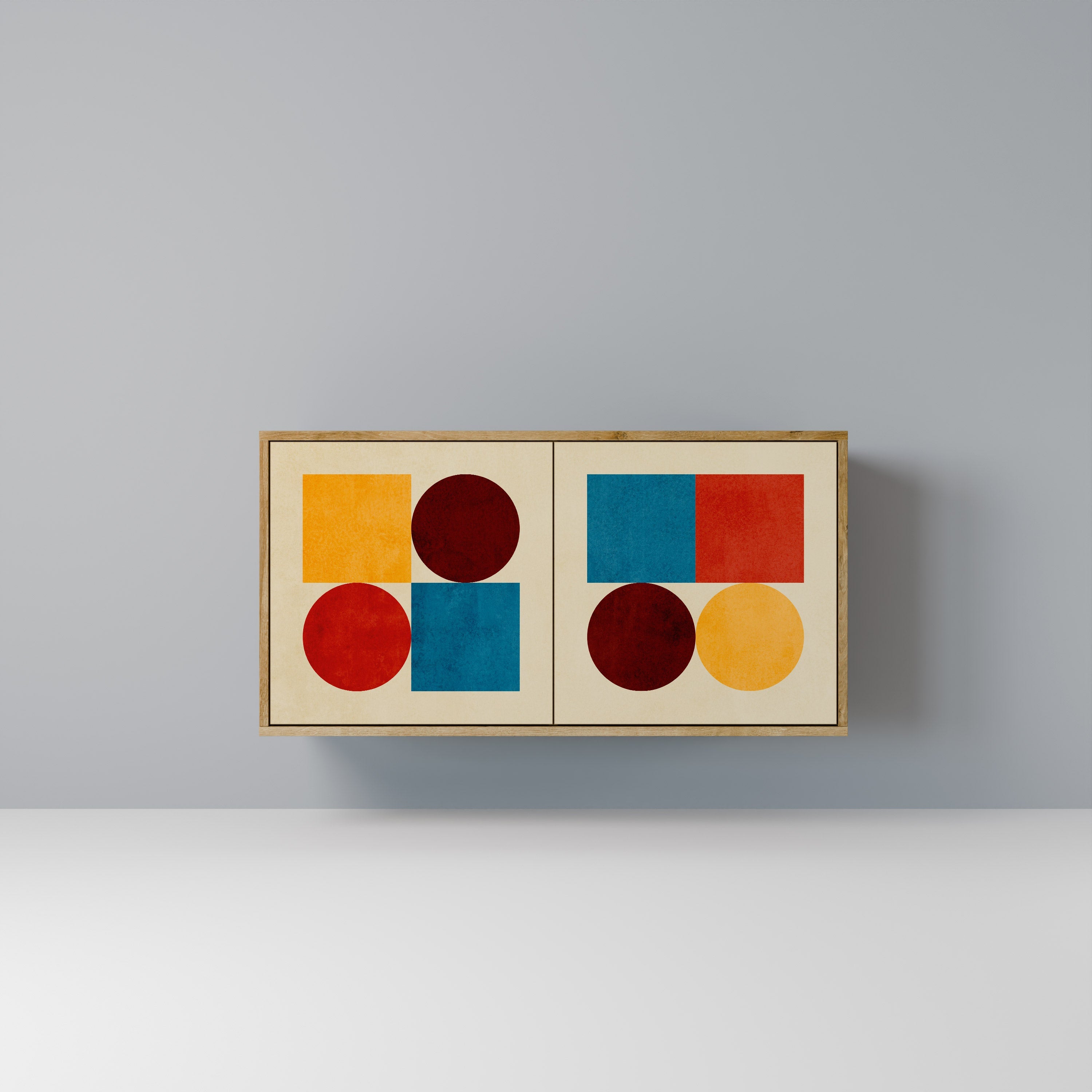 GEOMETRIC PUZZLE Aparador de 2 Portas em Efeito Carvalho