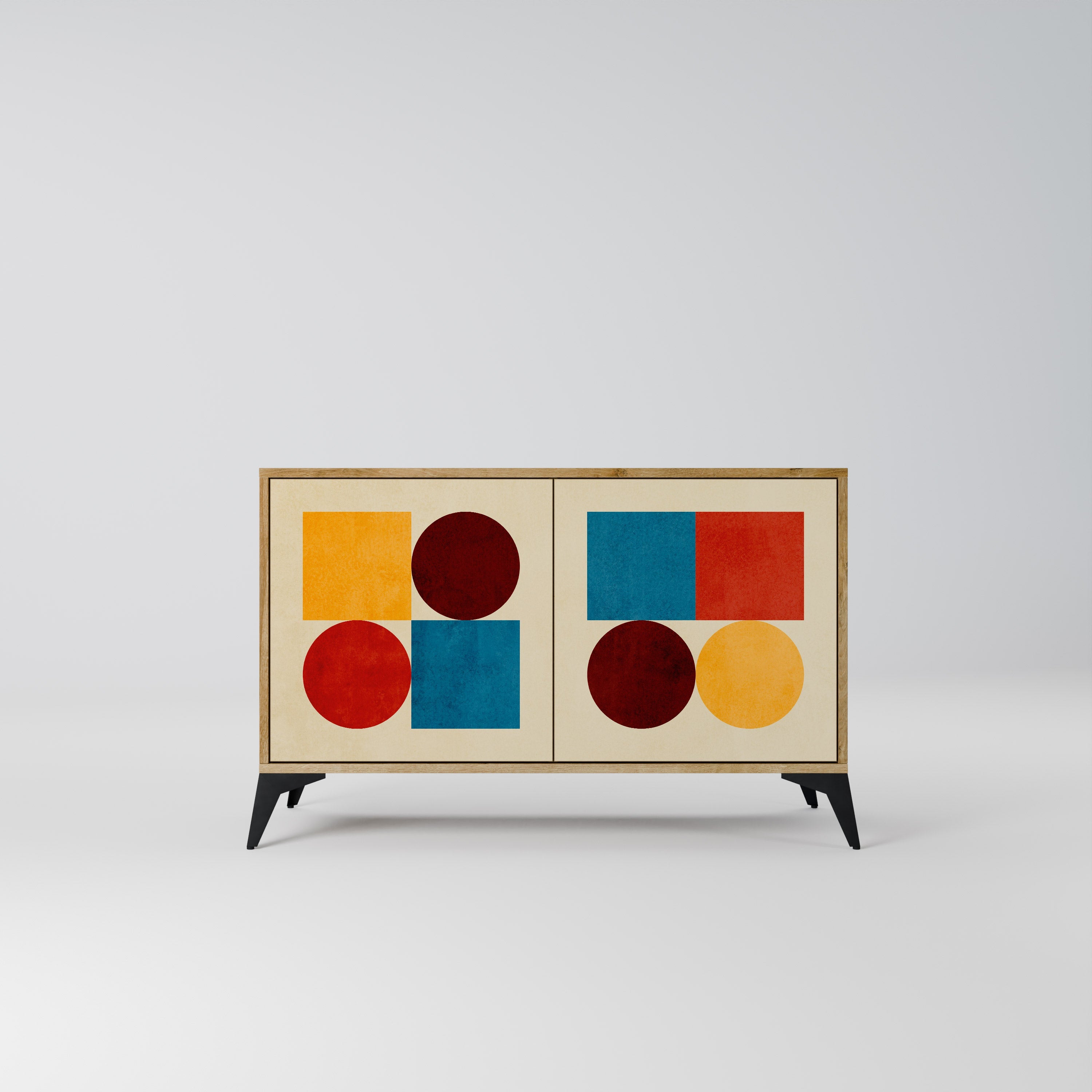 GEOMETRIC PUZZLE Aparador de 2 Portas em Efeito Carvalho