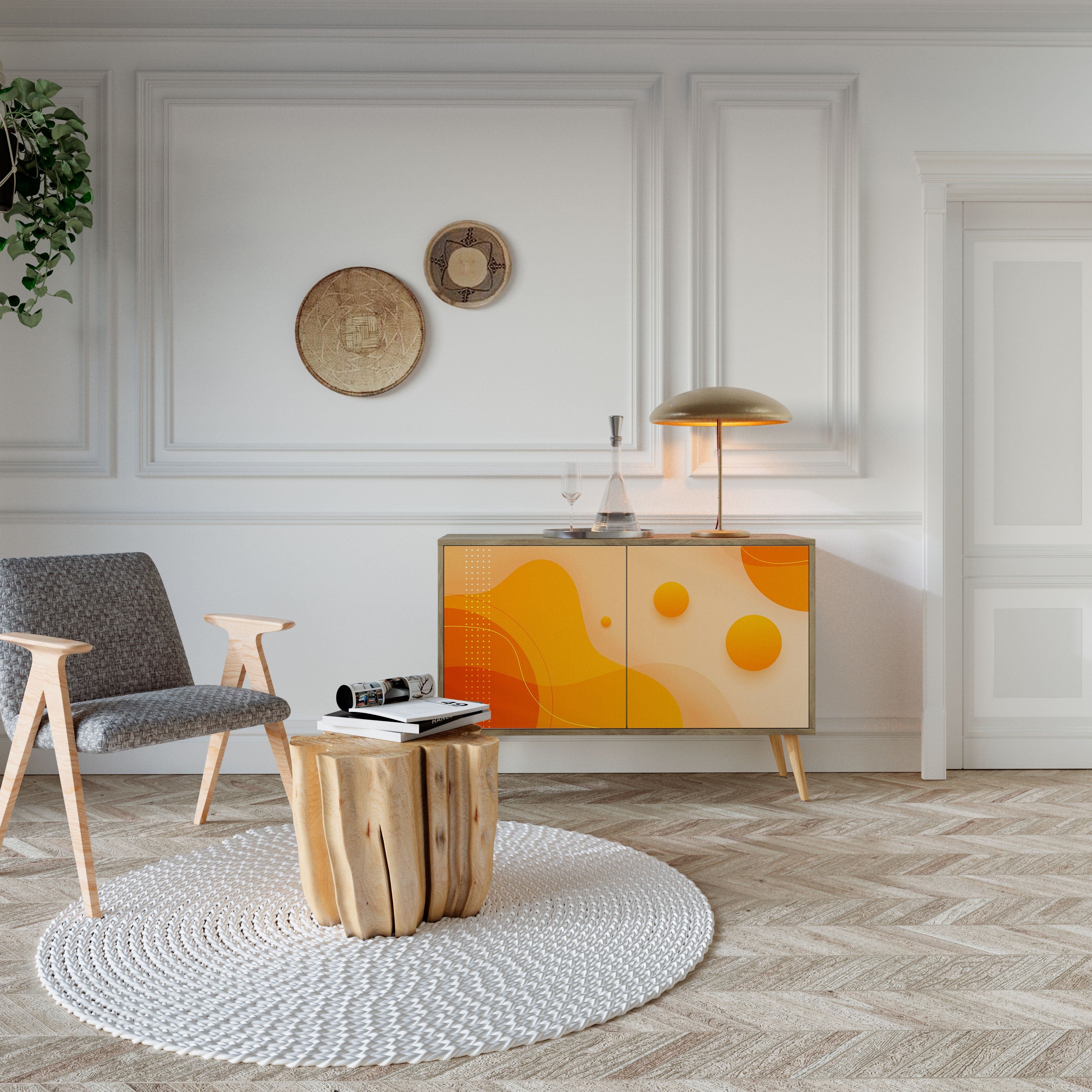 ORANGE ARRANGEMENT Aparador de 2 Portas em Efeito Carvalho