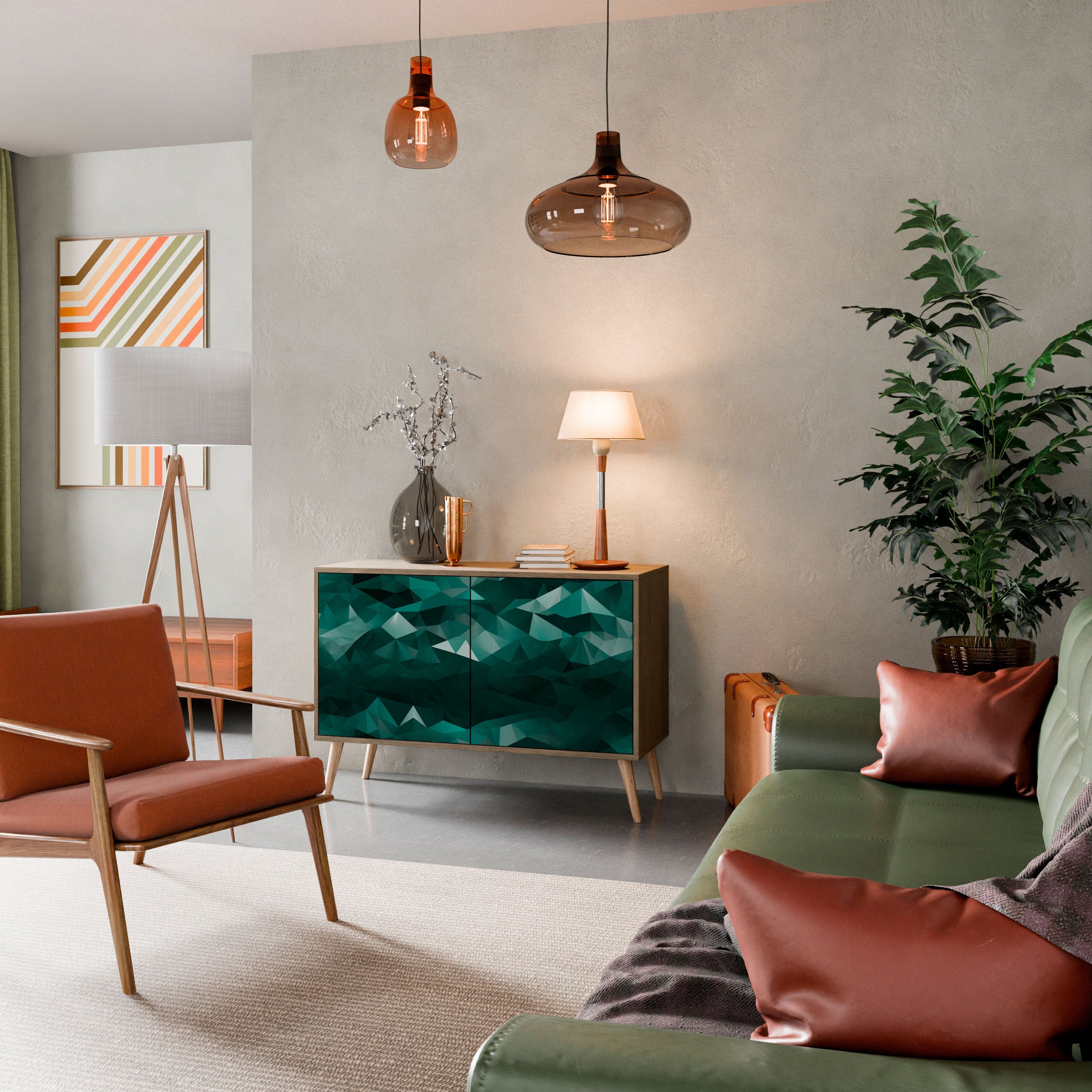 POLYGONAL FLOATING Aparador de 2 Portas em Efeito Carvalho