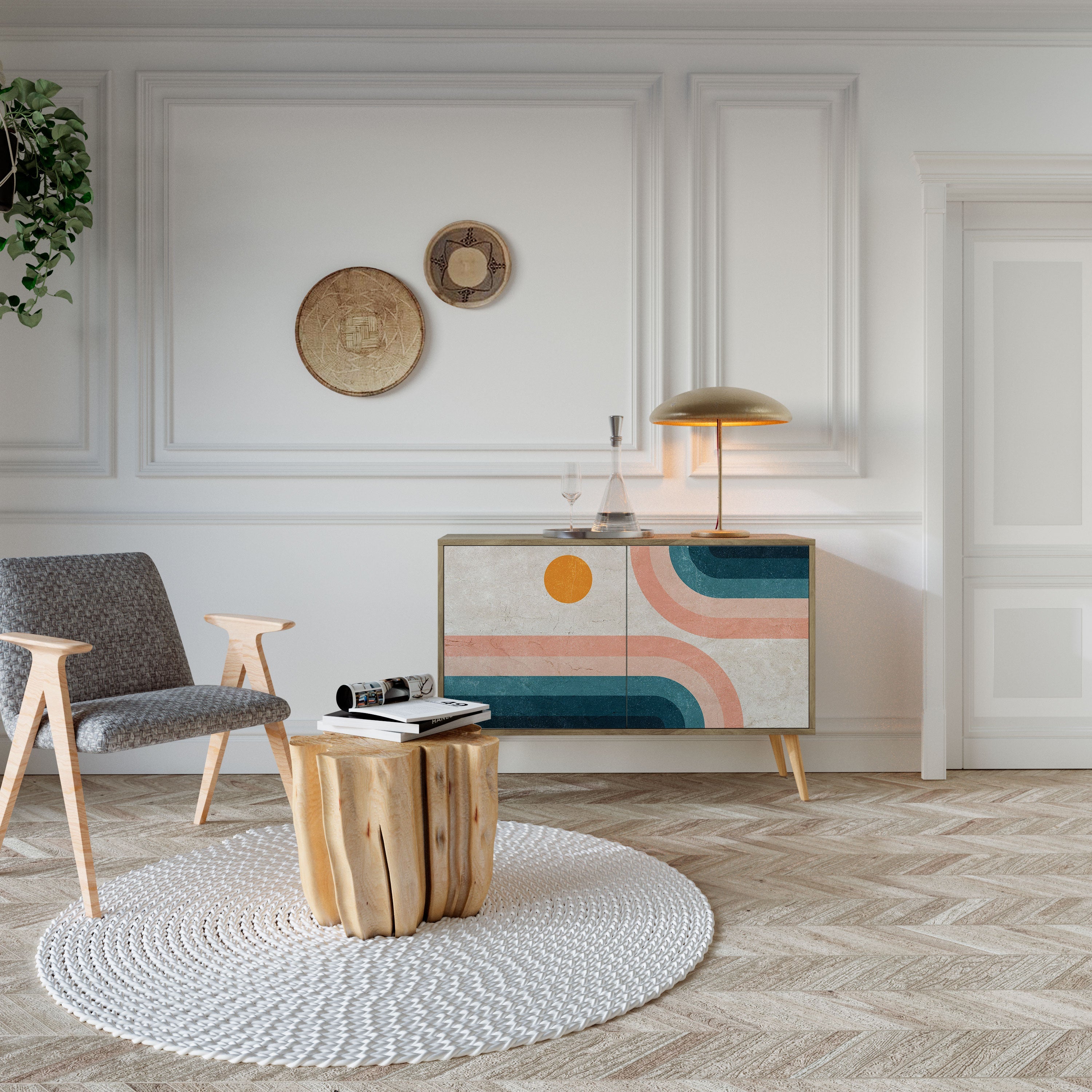 TWO HALVES Aparador de 2 Portas em Efeito Carvalho