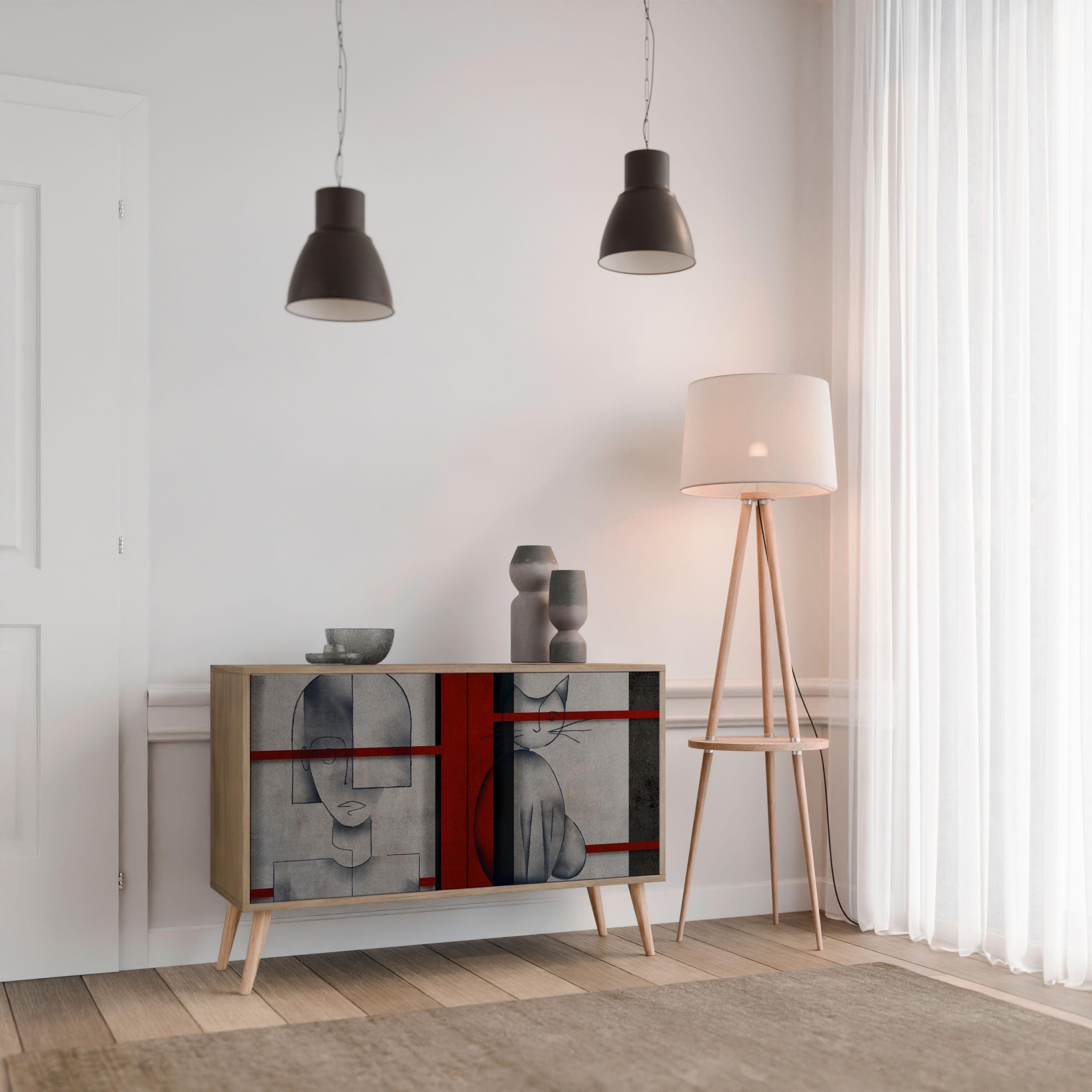 GRAY FIGURES Aparador de 2 Portas em Efeito Carvalho