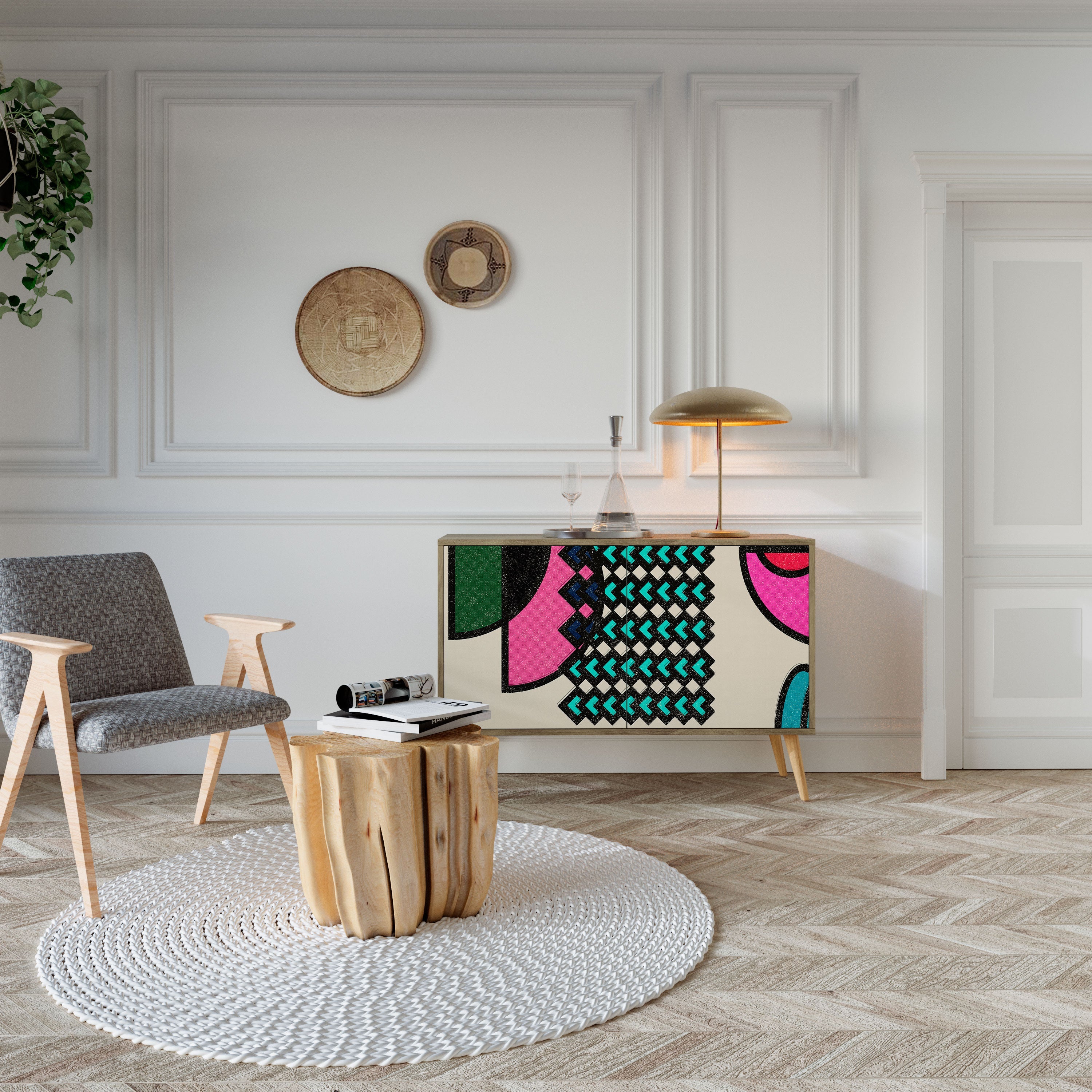 GEOMETRIC RHAPSODY Aparador de 2 Portas em Efeito Carvalho