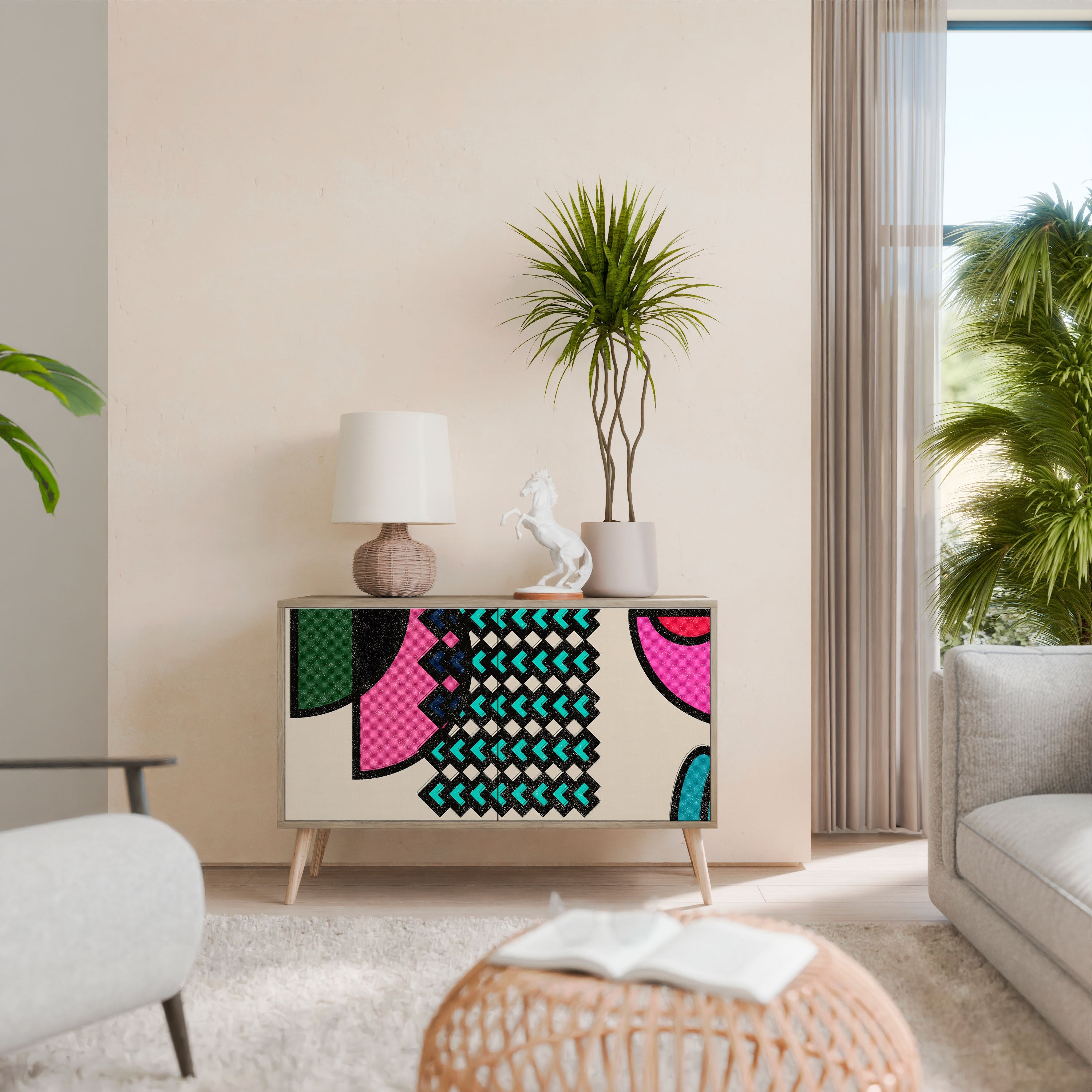 GEOMETRIC RHAPSODY Aparador de 2 Portas em Efeito Carvalho