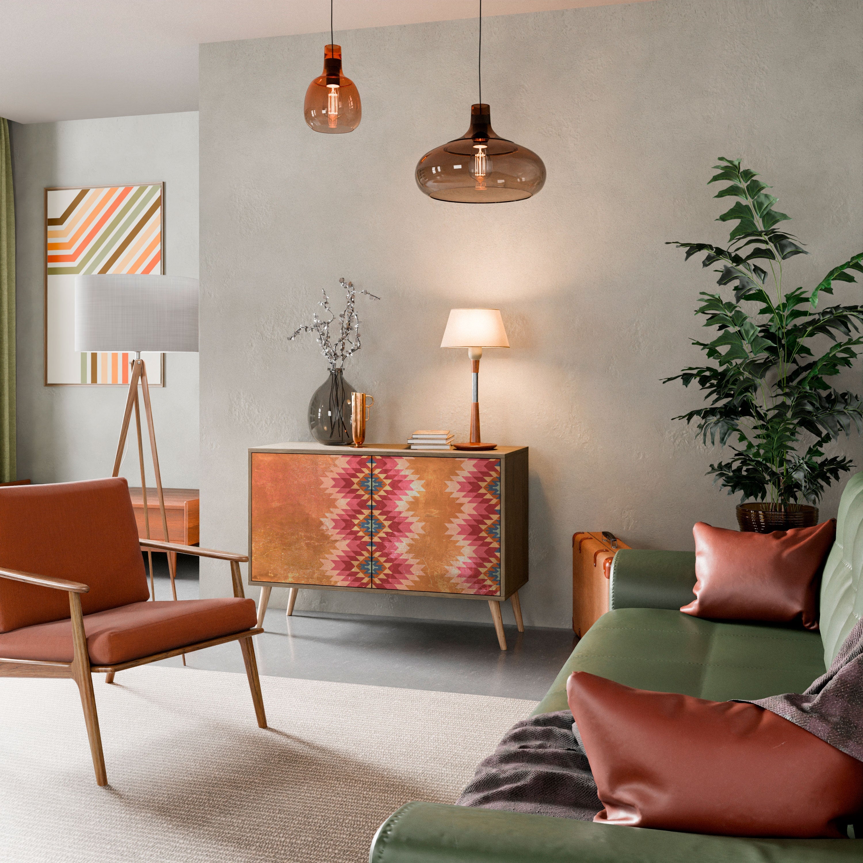 INDIAN FOLK Aparador de 2 Portas em Efeito Carvalho