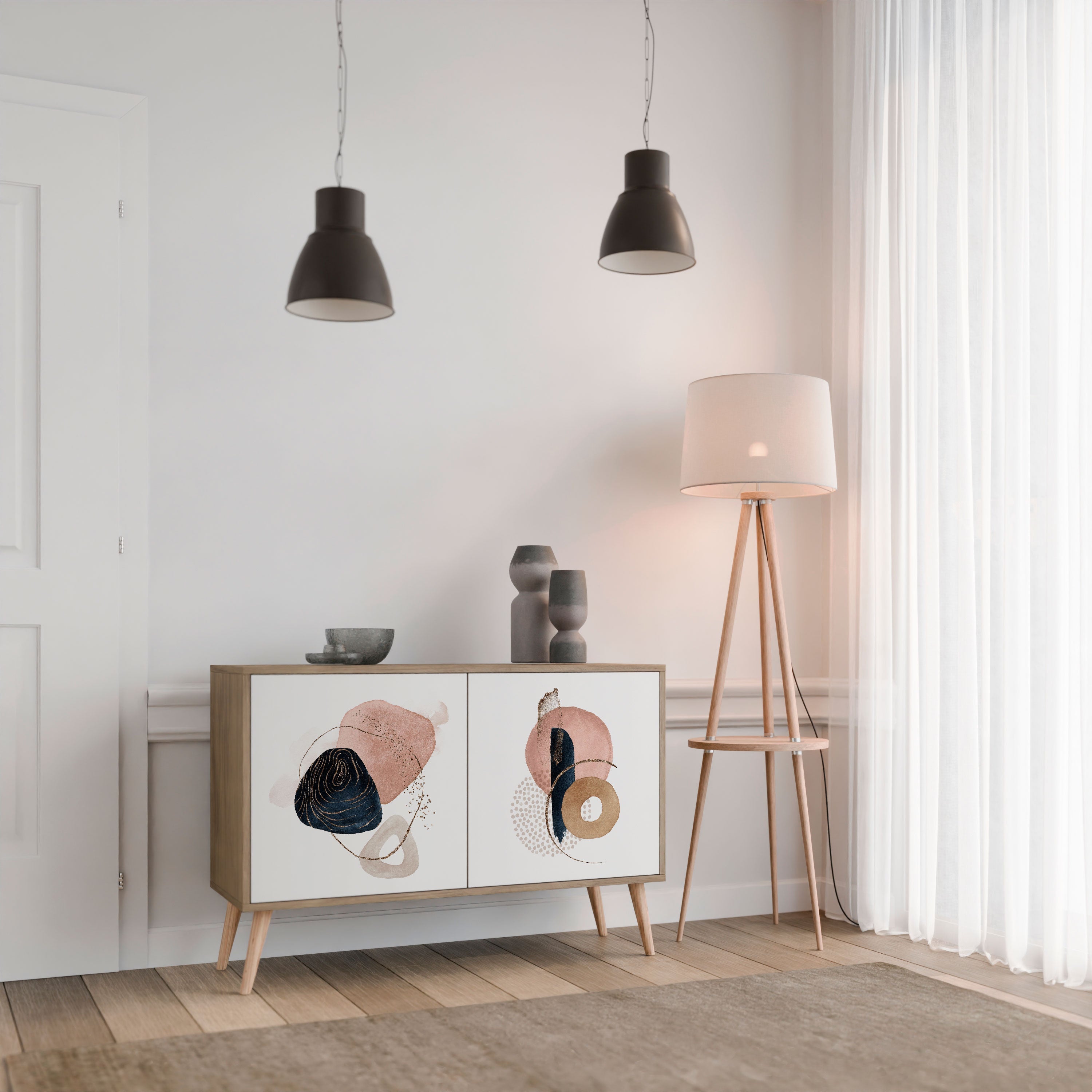 COLORFUL SHAPES Aparador de 2 Portas em Efeito Carvalho