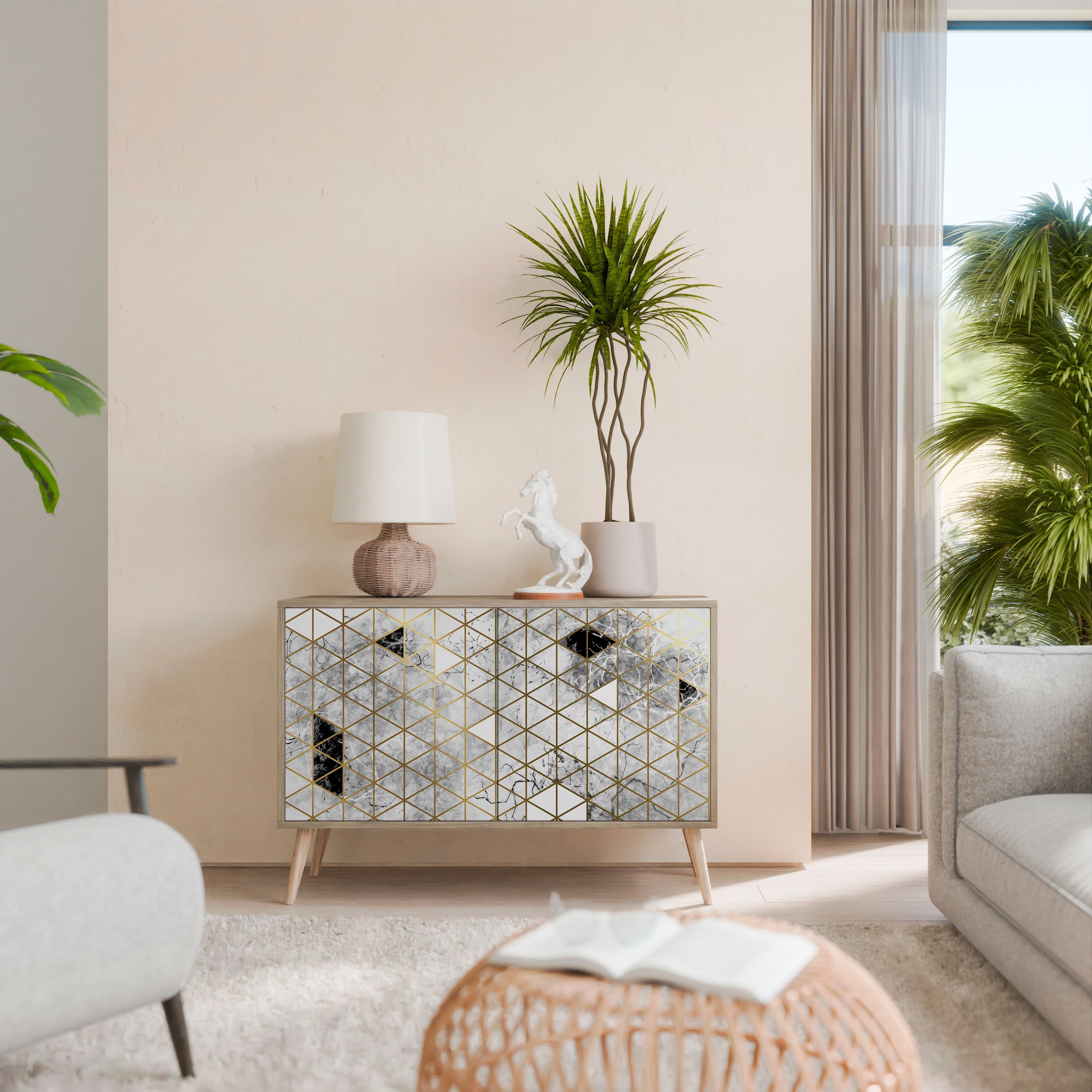 ASHEN ARIA Aparador de 2 Portas em Efeito Carvalho