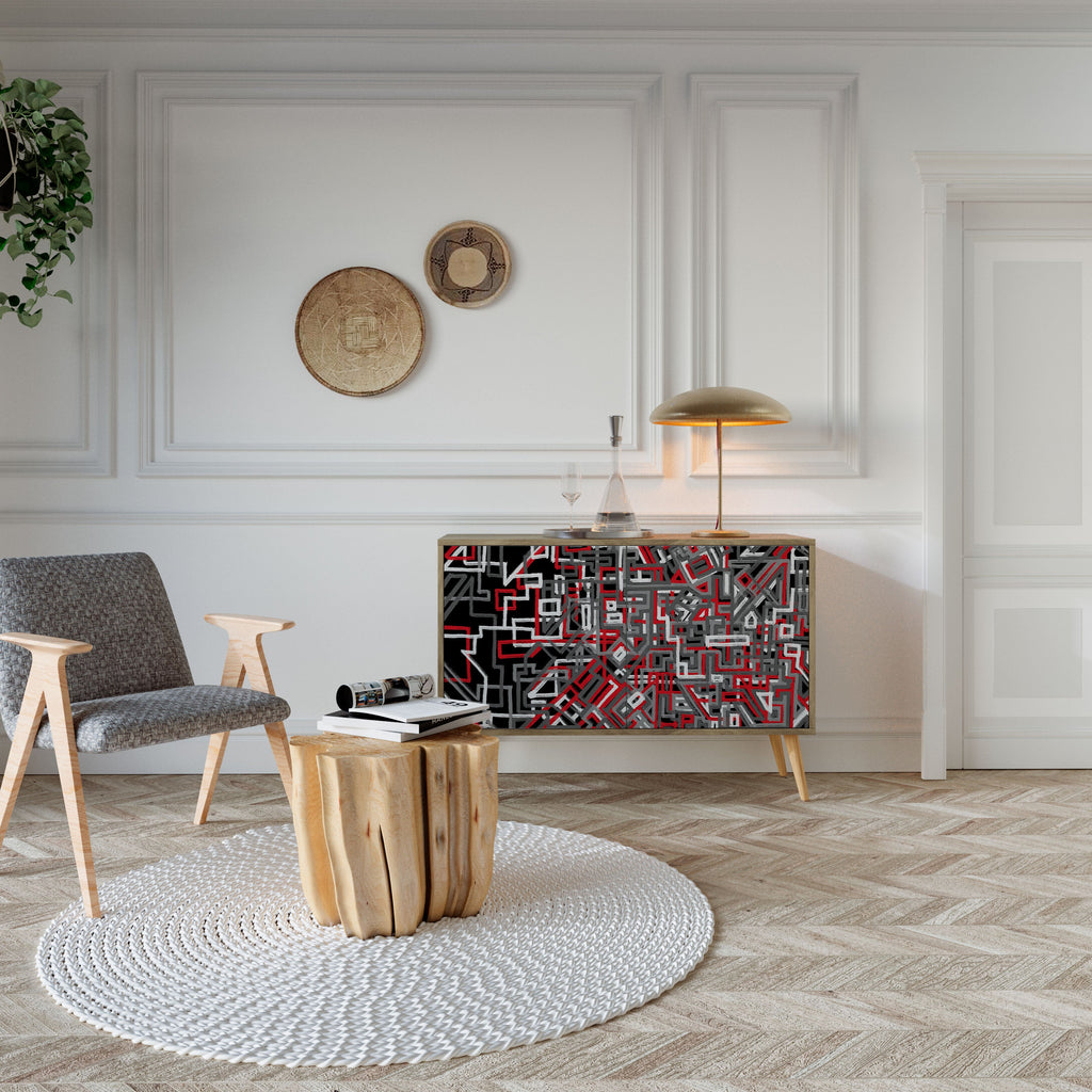 BROKEN LINES Aparador de 2 Portas em Efeito Carvalho