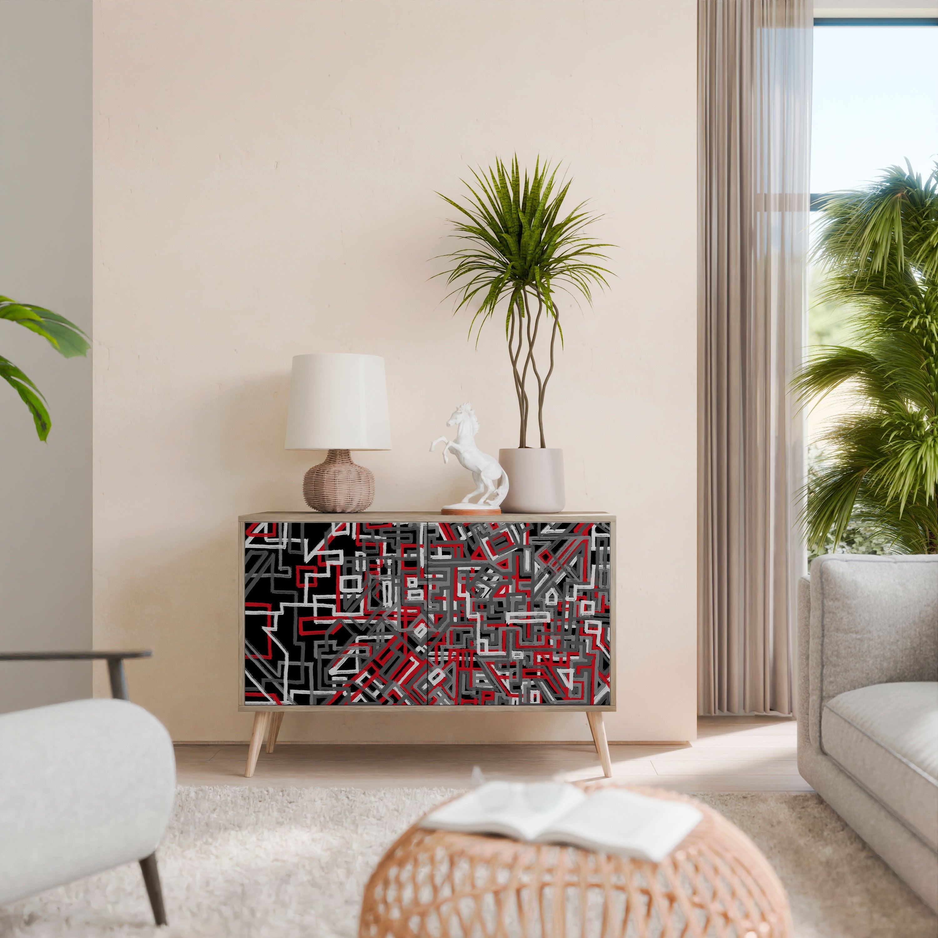 BROKEN LINES Aparador de 2 Portas em Efeito Carvalho