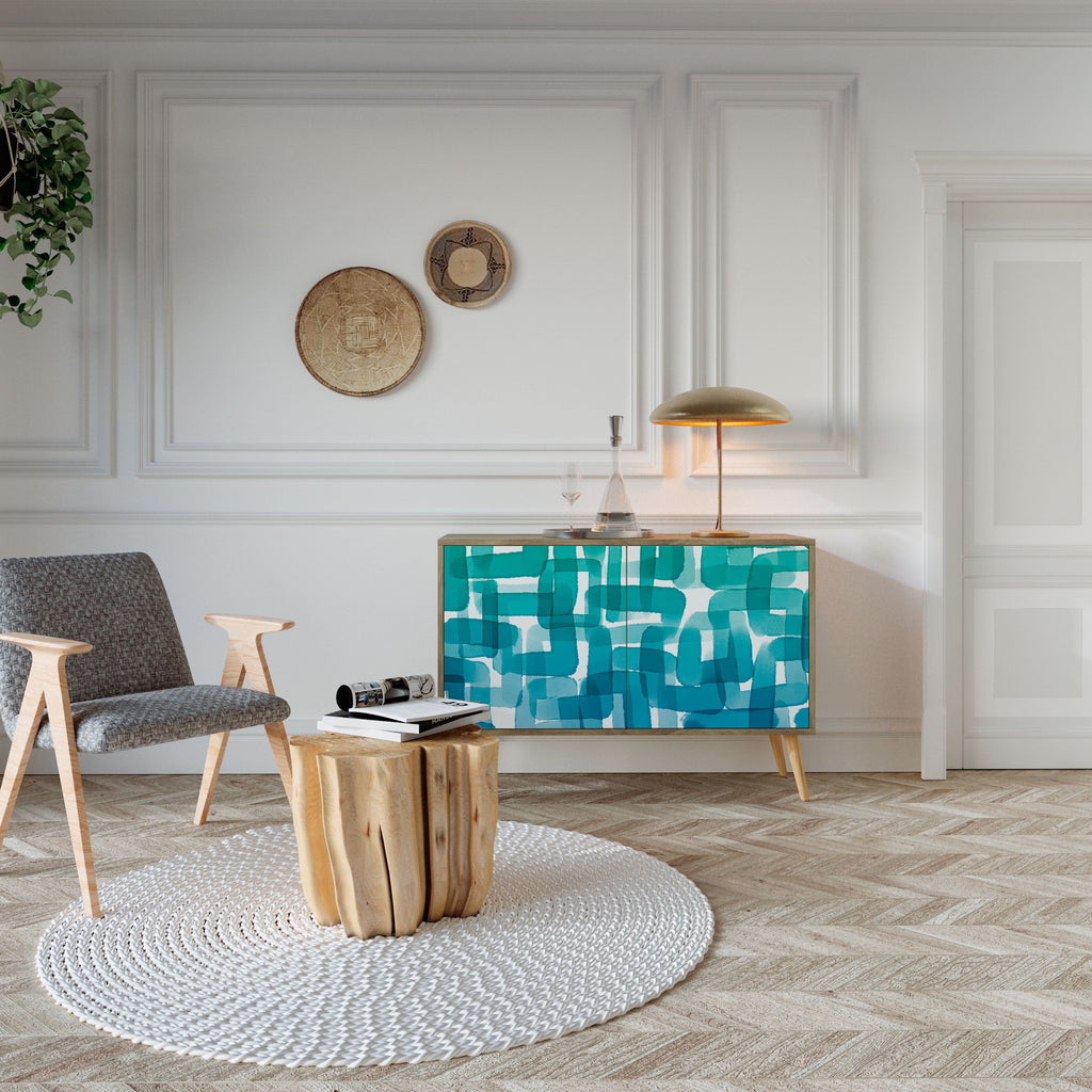 TURQUOISE RECTANGLES Aparador de 2 Portas em Efeito Carvalho
