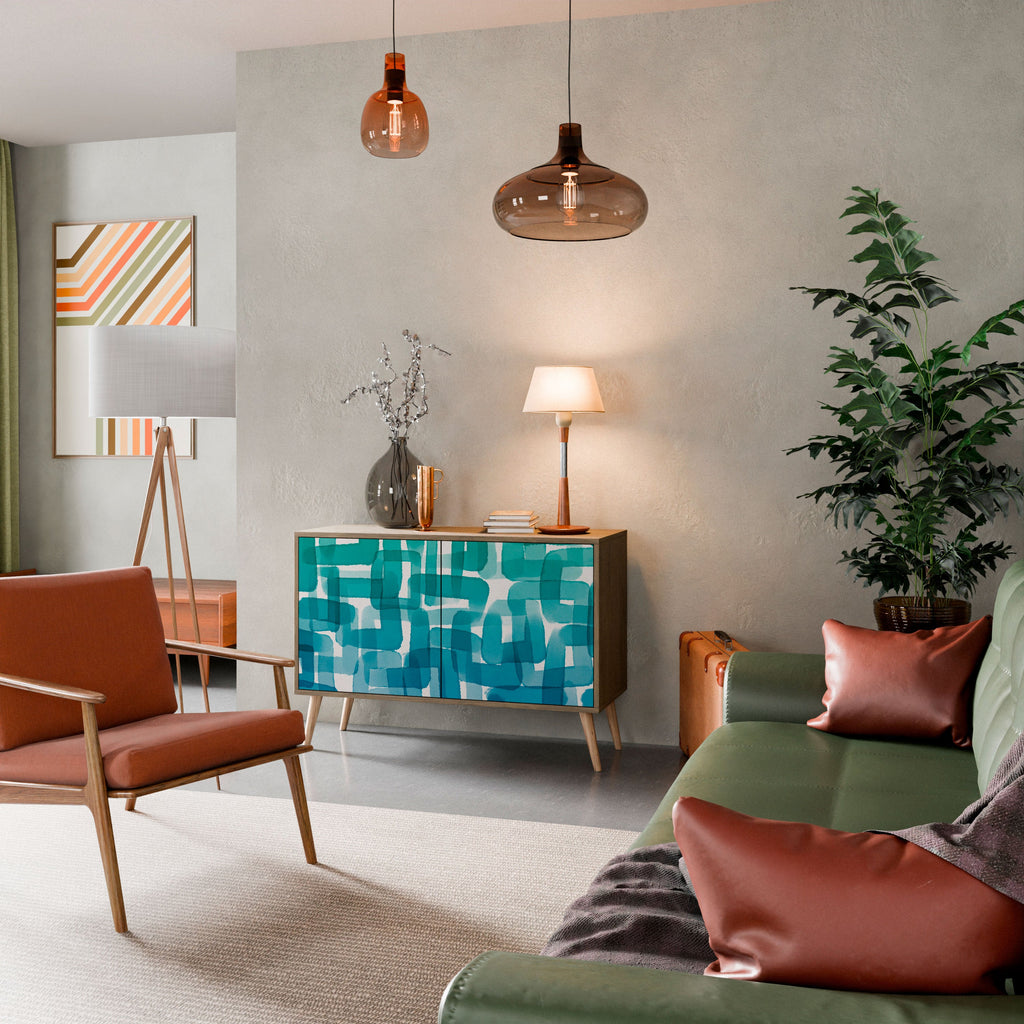 TURQUOISE RECTANGLES Aparador de 2 Portas em Efeito Carvalho