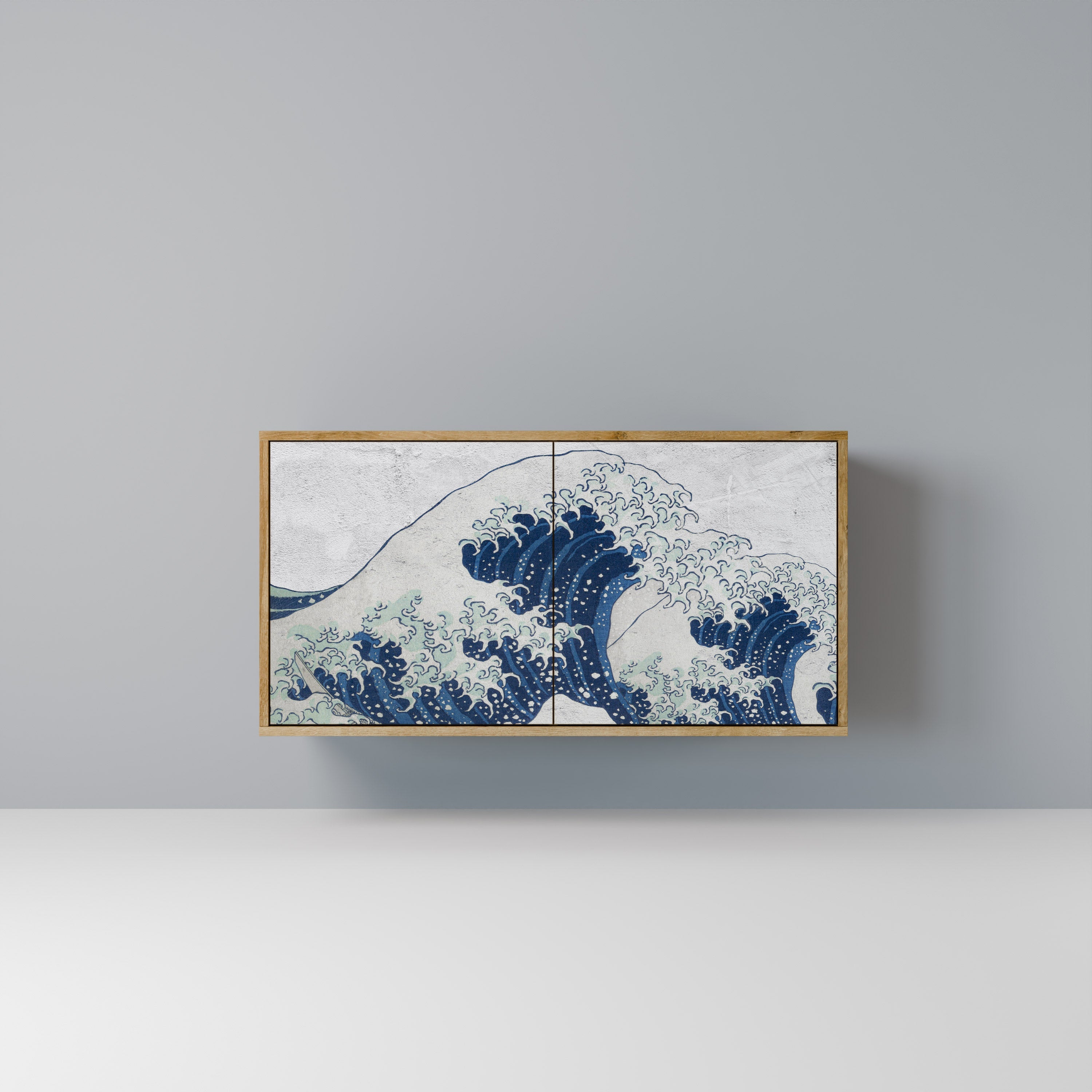 THE GREAT WAVE AT KANAGAWA Aparador de 2 Portas em Efeito Carvalho