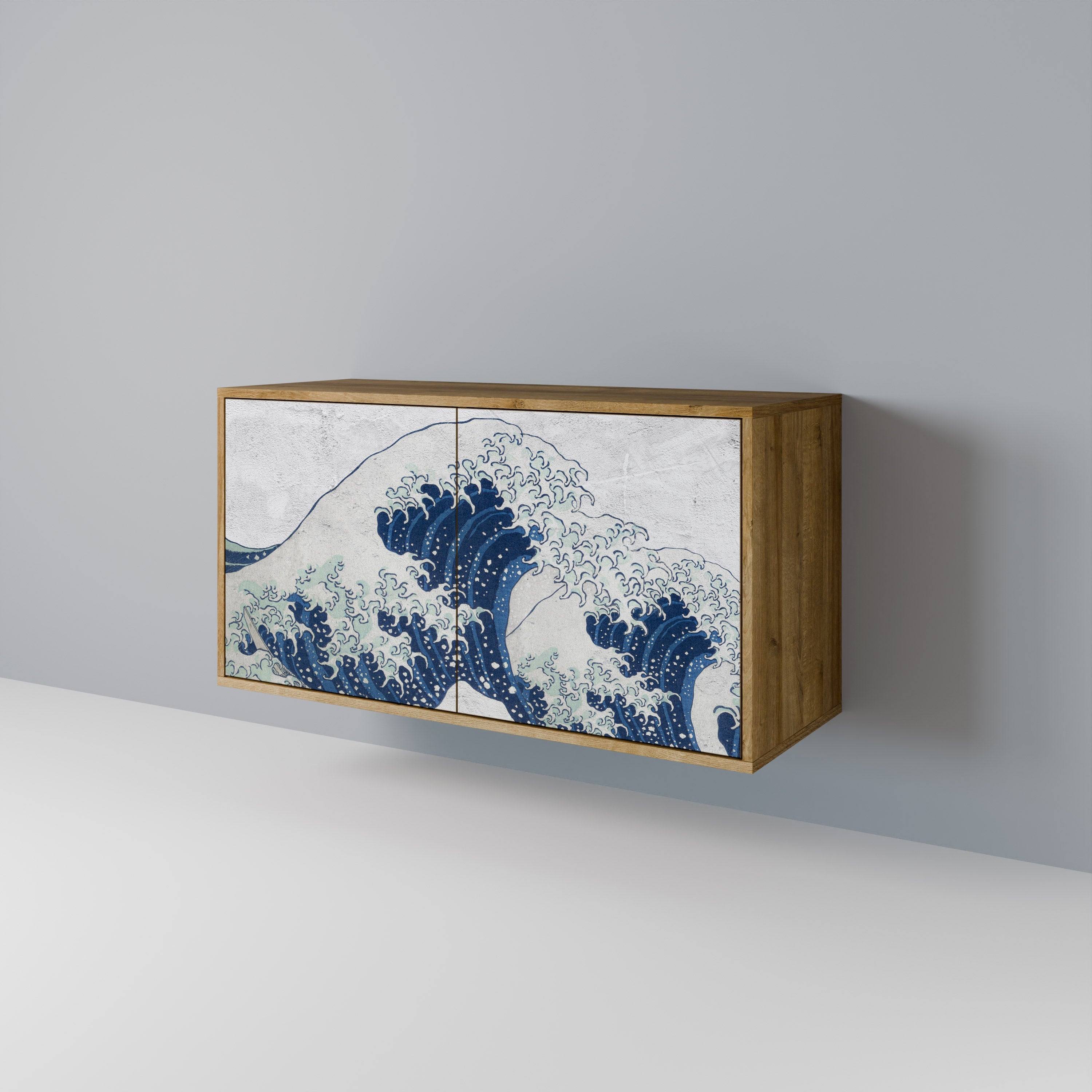 THE GREAT WAVE AT KANAGAWA Aparador de 2 Portas em Efeito Carvalho