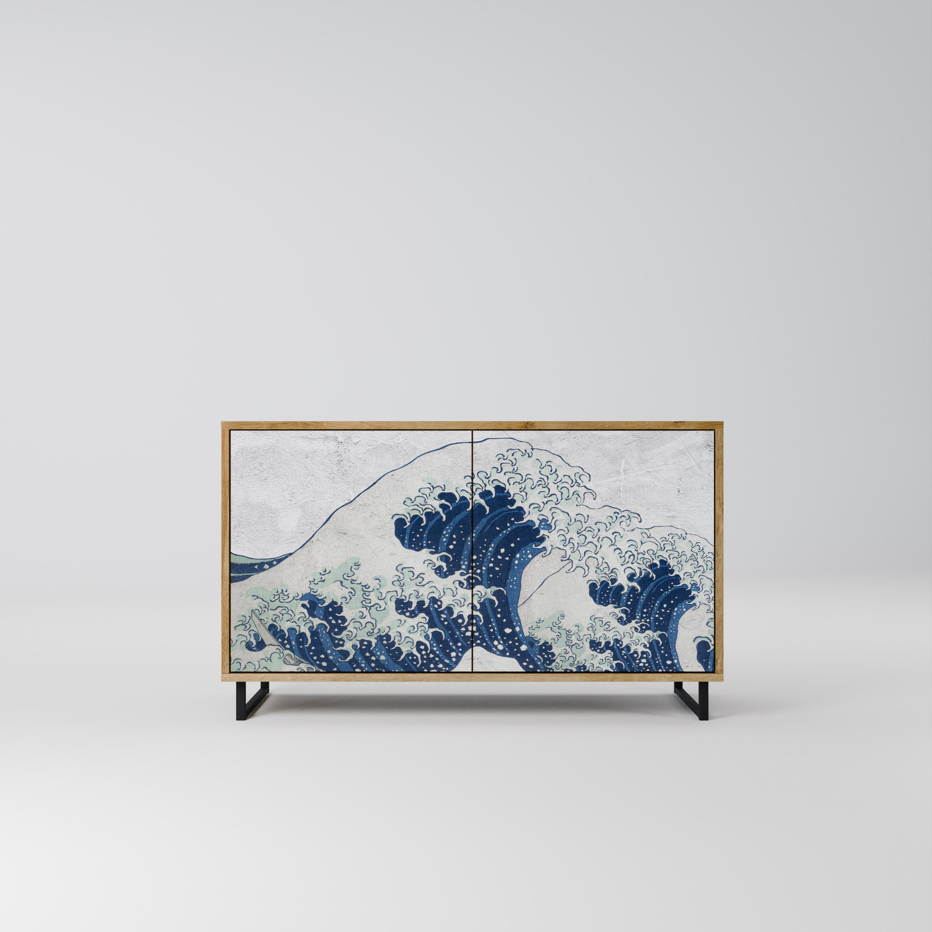 THE GREAT WAVE AT KANAGAWA Aparador de 2 Portas em Efeito Carvalho
