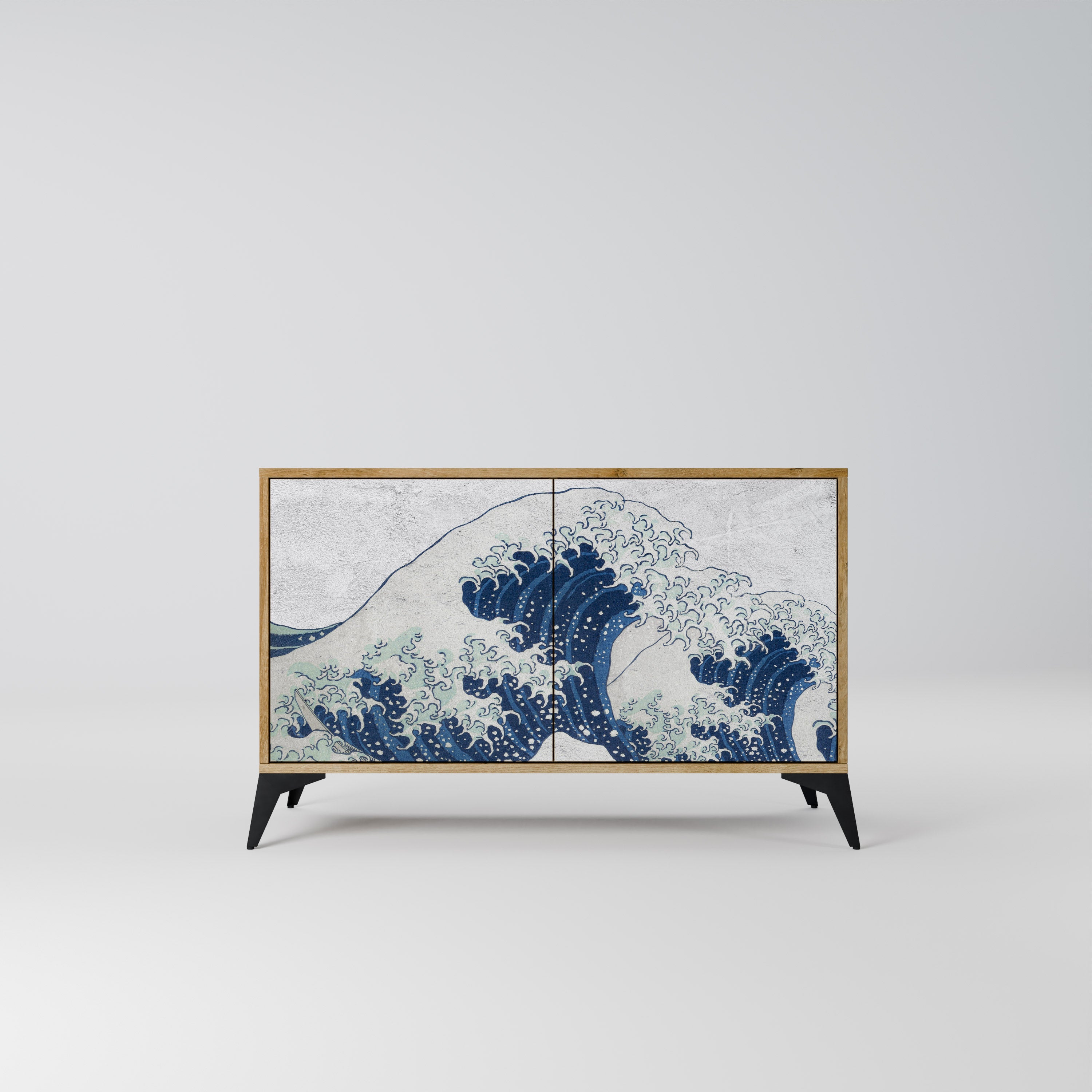 THE GREAT WAVE AT KANAGAWA Aparador de 2 Portas em Efeito Carvalho