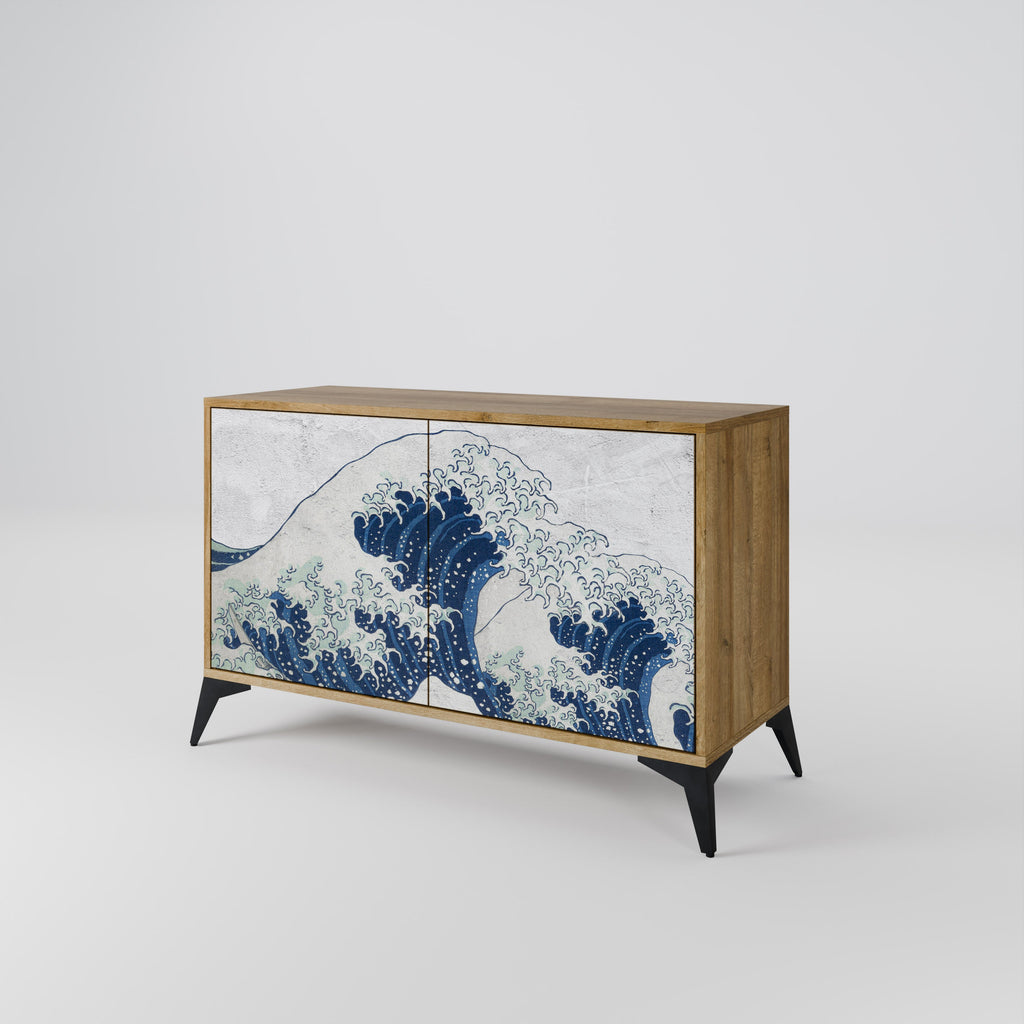 THE GREAT WAVE AT KANAGAWA Aparador de 2 Portas em Efeito Carvalho