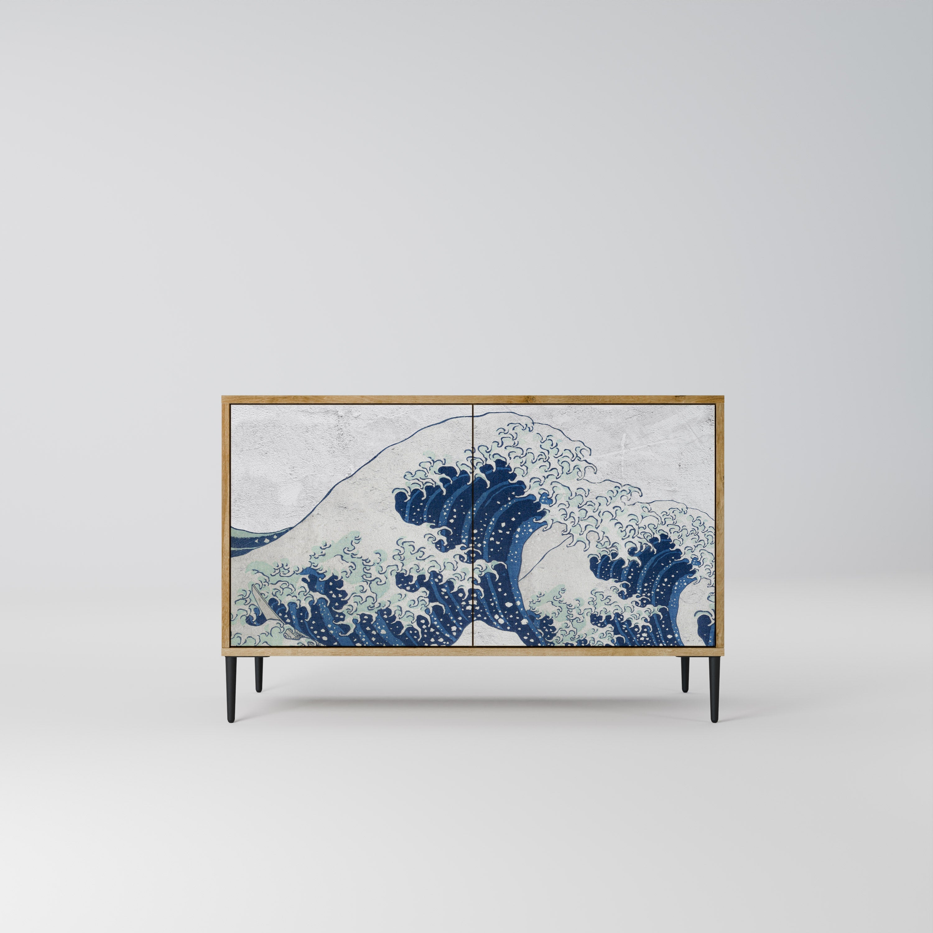 THE GREAT WAVE AT KANAGAWA Aparador de 2 Portas em Efeito Carvalho