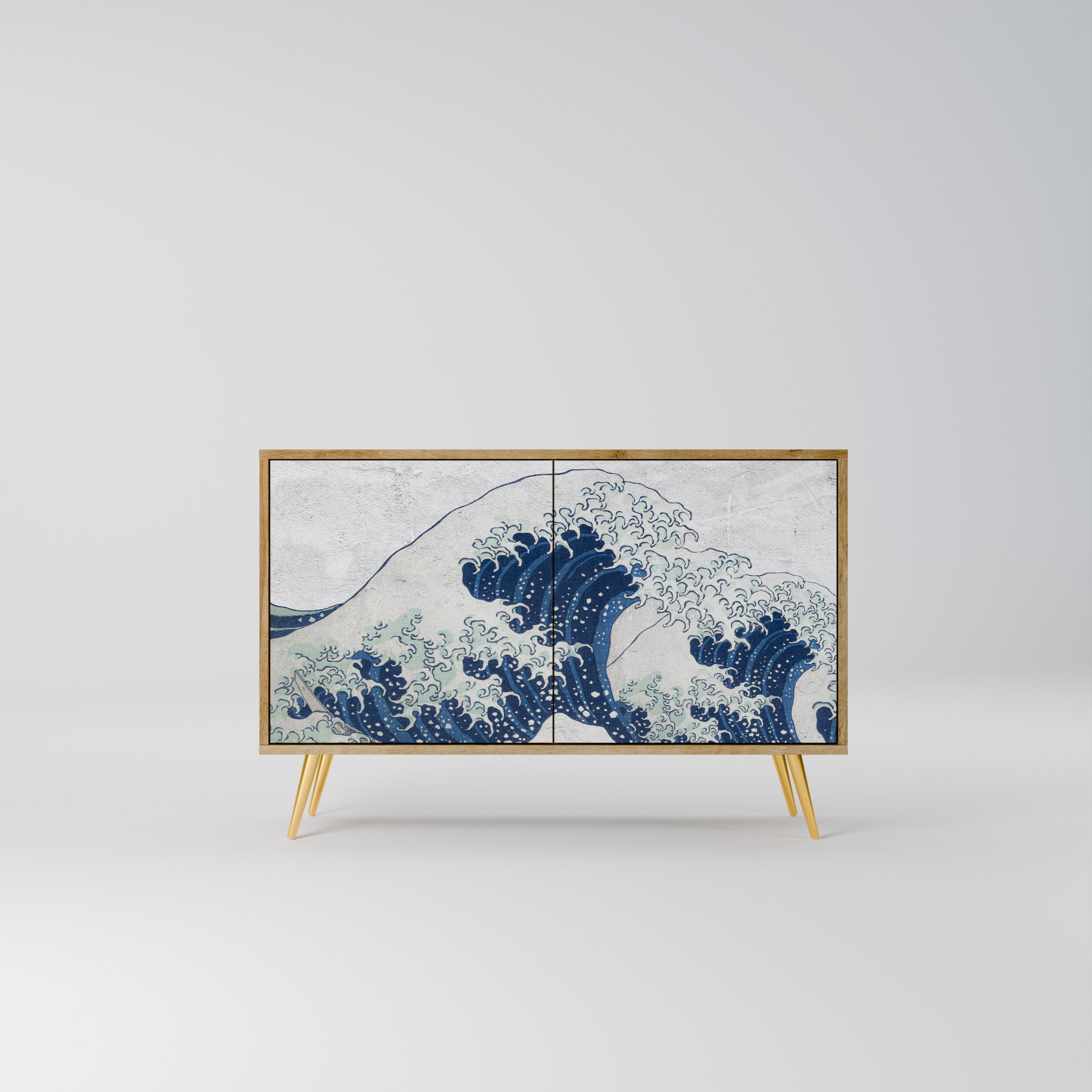 THE GREAT WAVE AT KANAGAWA Aparador de 2 Portas em Efeito Carvalho