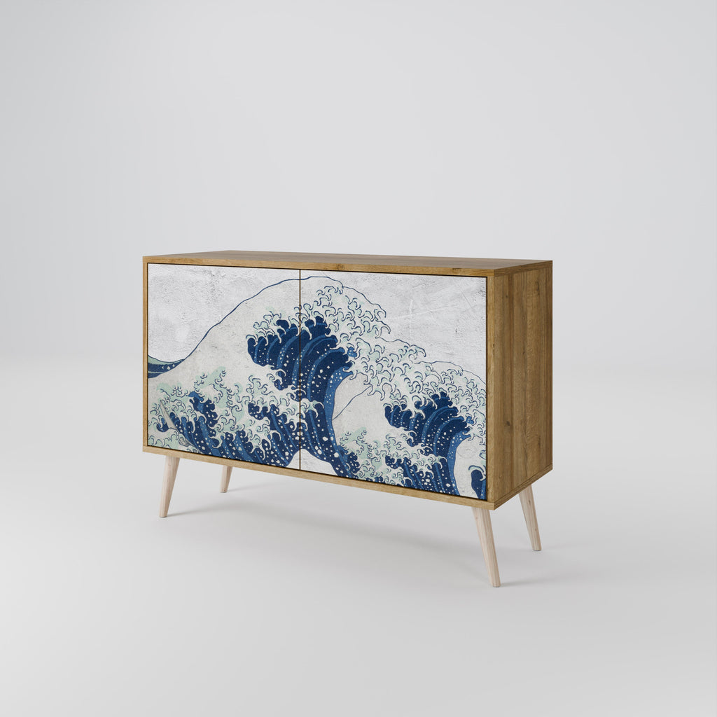 THE GREAT WAVE AT KANAGAWA Aparador de 2 Portas em Efeito Carvalho
