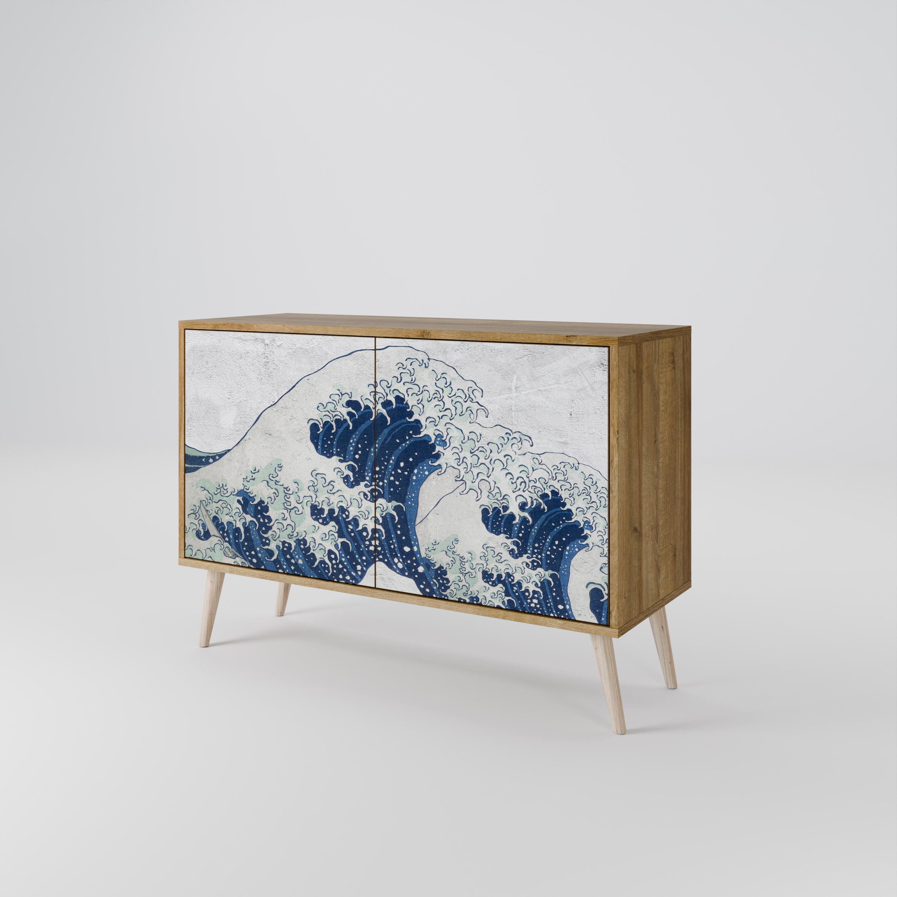 THE GREAT WAVE AT KANAGAWA Aparador de 2 Portas em Efeito Carvalho
