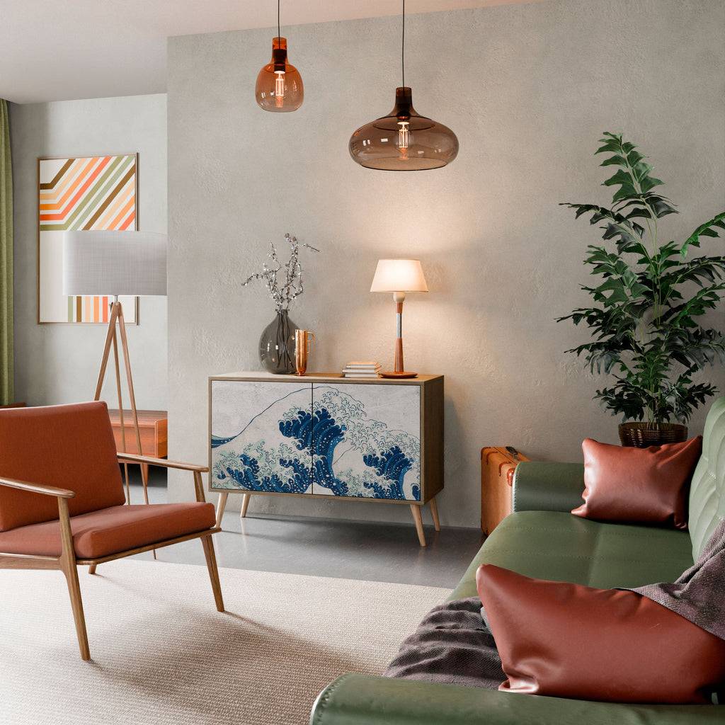 THE GREAT WAVE AT KANAGAWA Aparador de 2 Portas em Efeito Carvalho