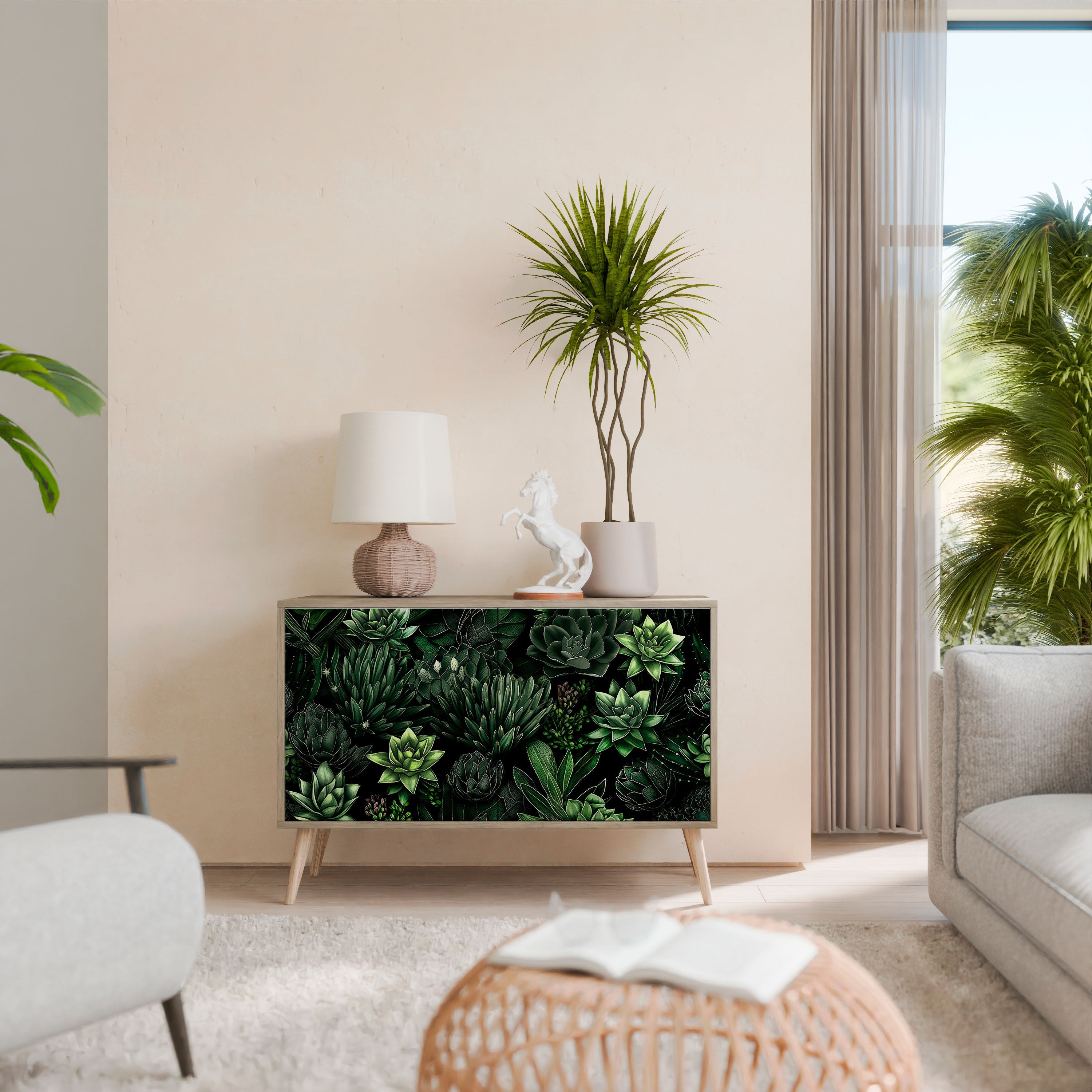 SUCCULENT JUNGLE Aparador de 2 Portas em Efeito Carvalho