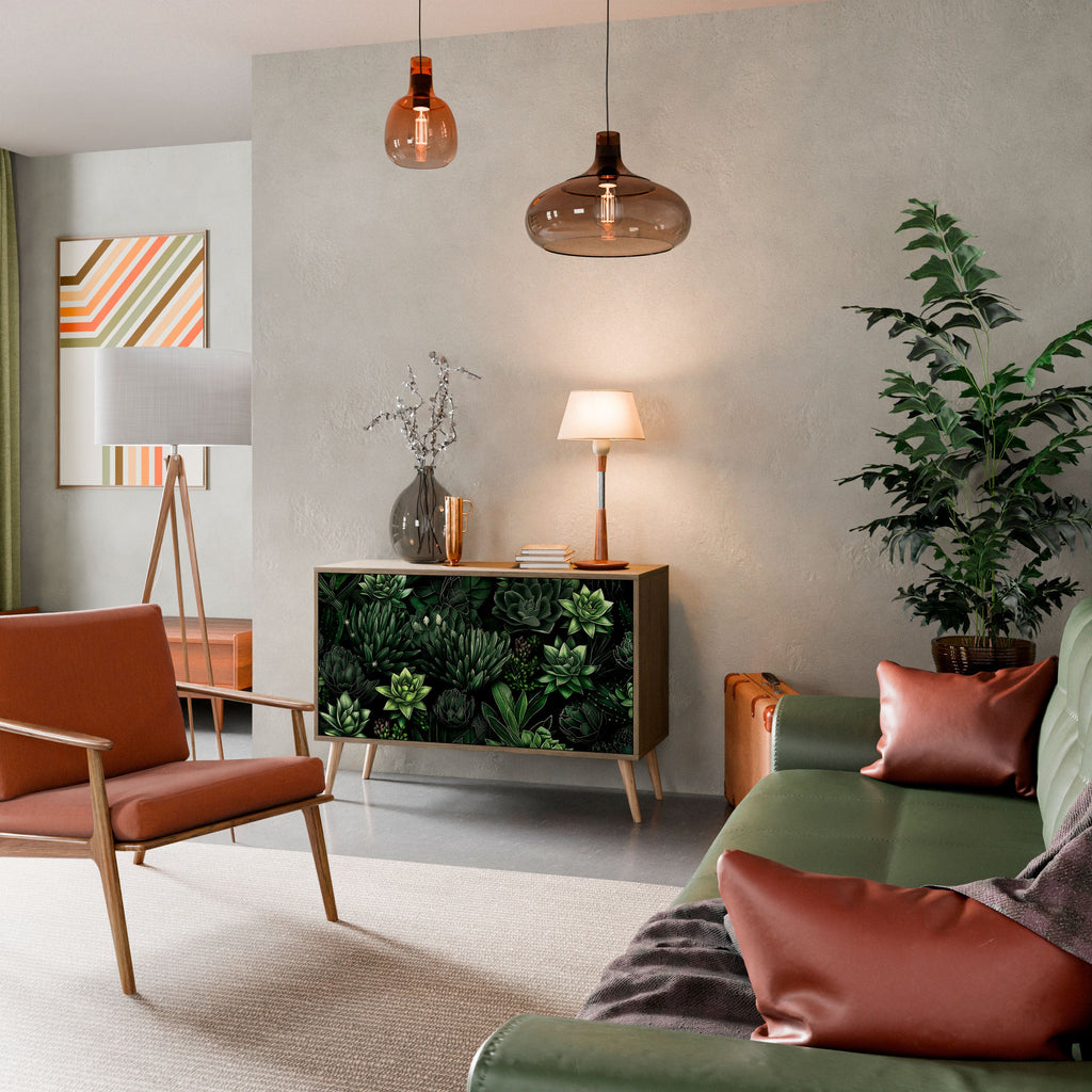 SUCCULENT JUNGLE Aparador de 2 Portas em Efeito Carvalho