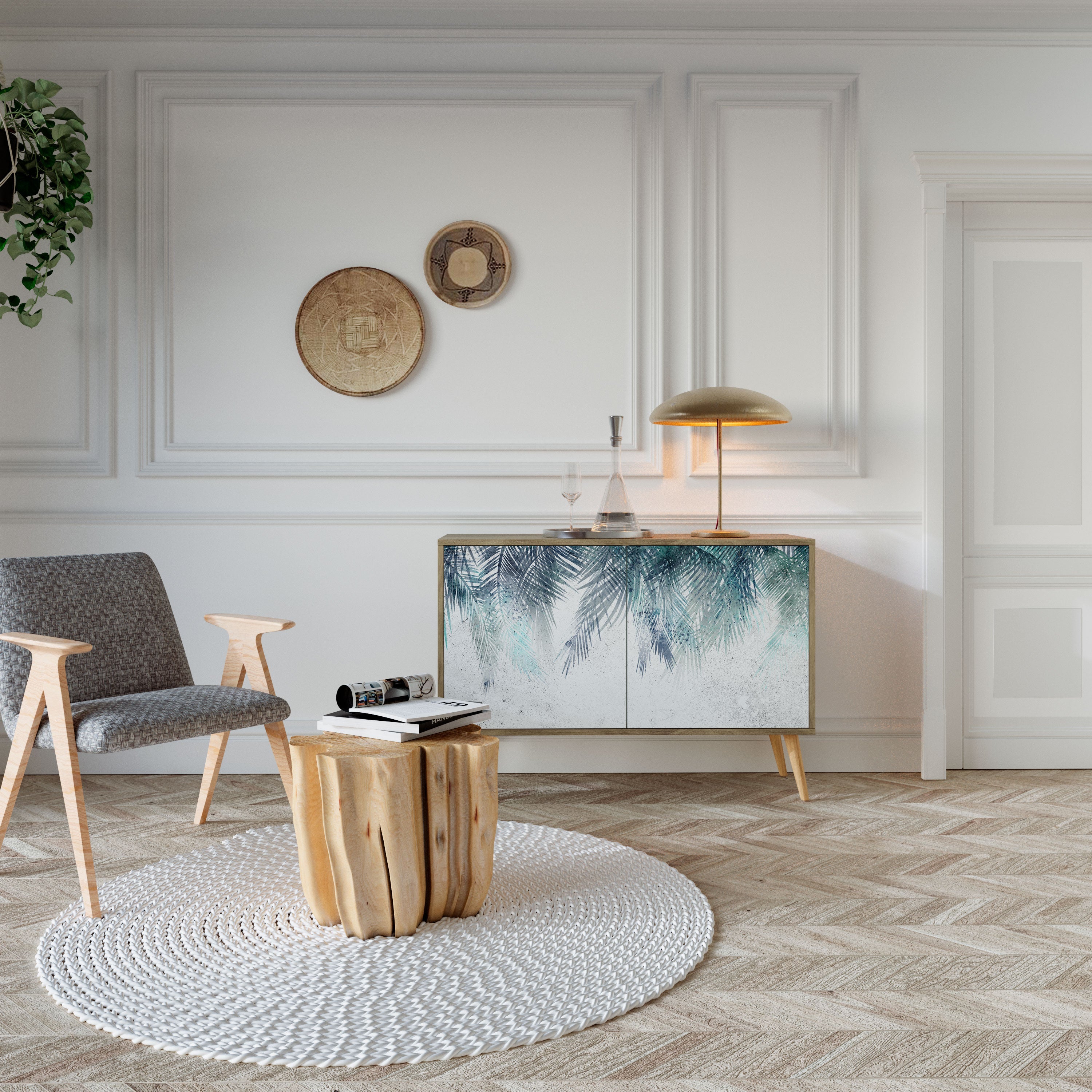 PALM VEIL Aparador de 2 Portas em Efeito Carvalho