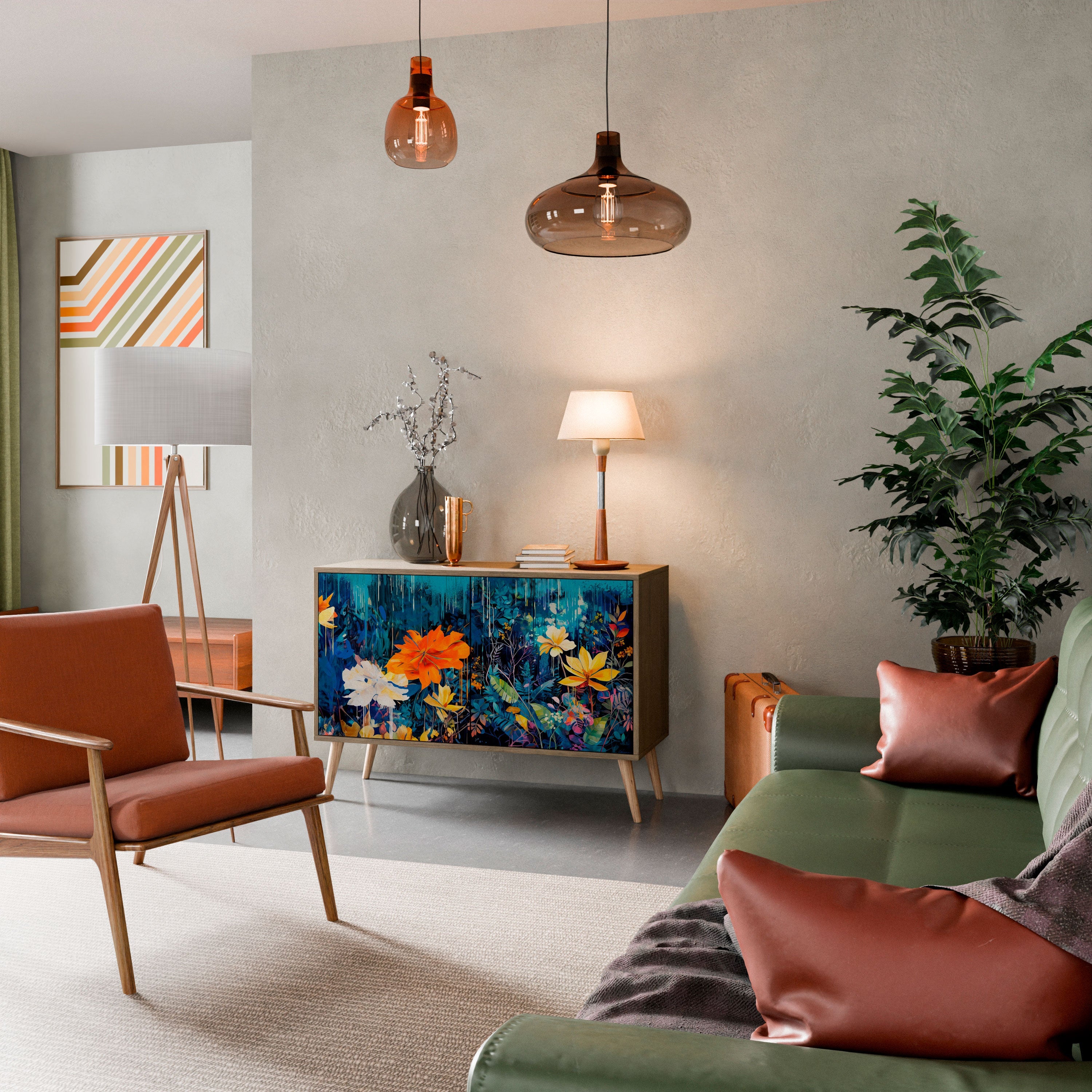 MIDNIGHT BLOSSOM Aparador de 2 Portas em Efeito Carvalho