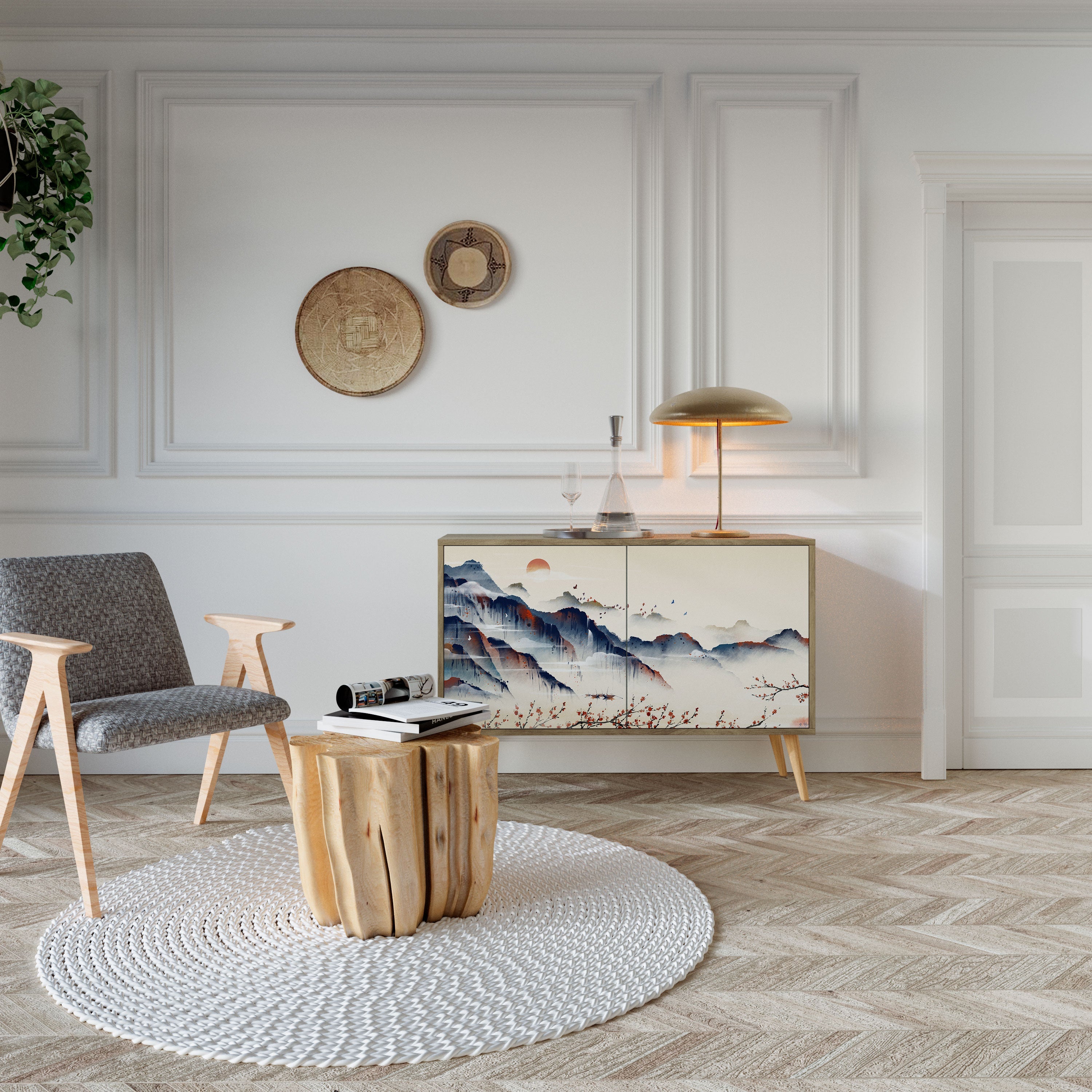 JAPANESE LANDSCAPE Aparador de 2 Portas em Efeito Carvalho