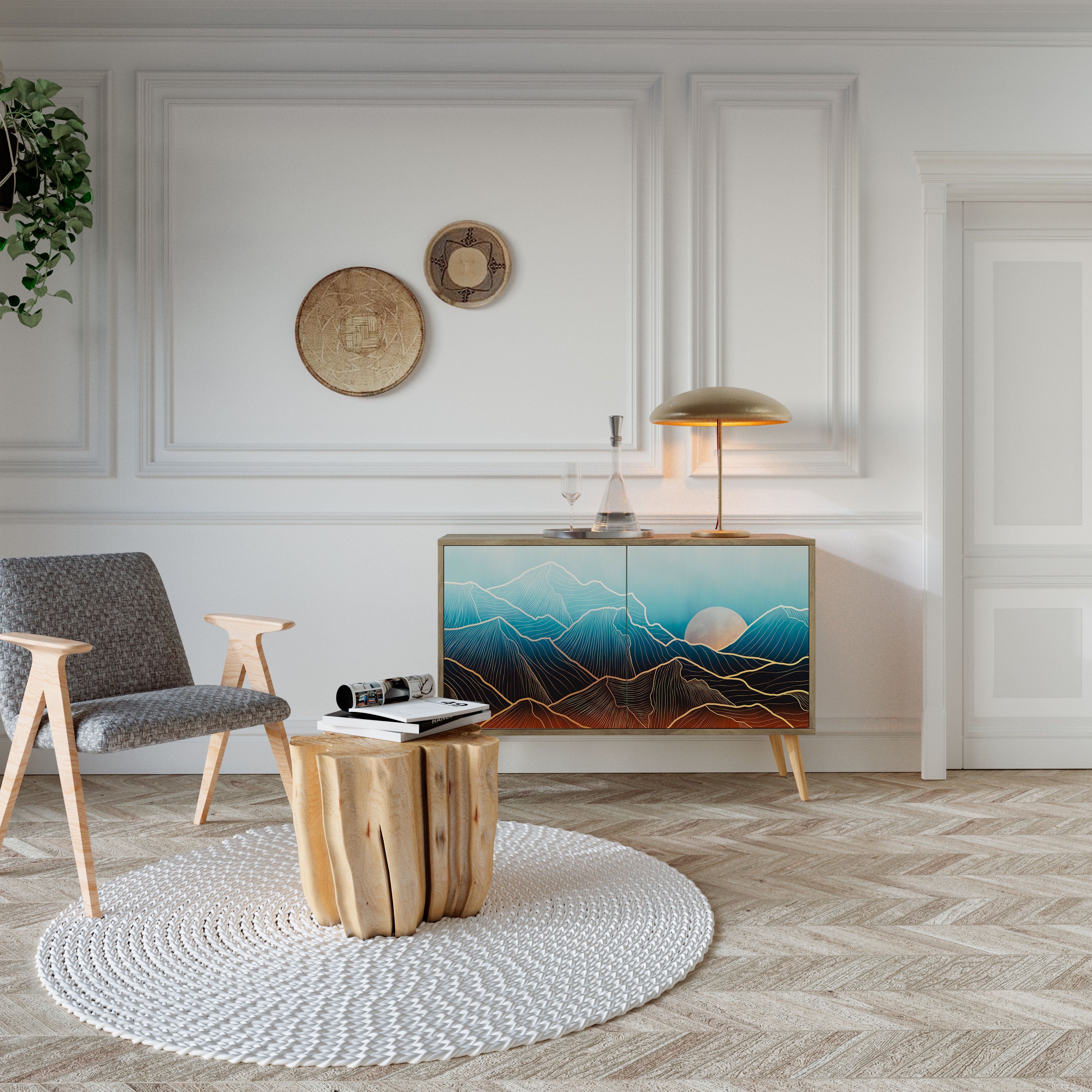 LUNAR SECRETS Aparador de 2 Portas em Efeito Carvalho