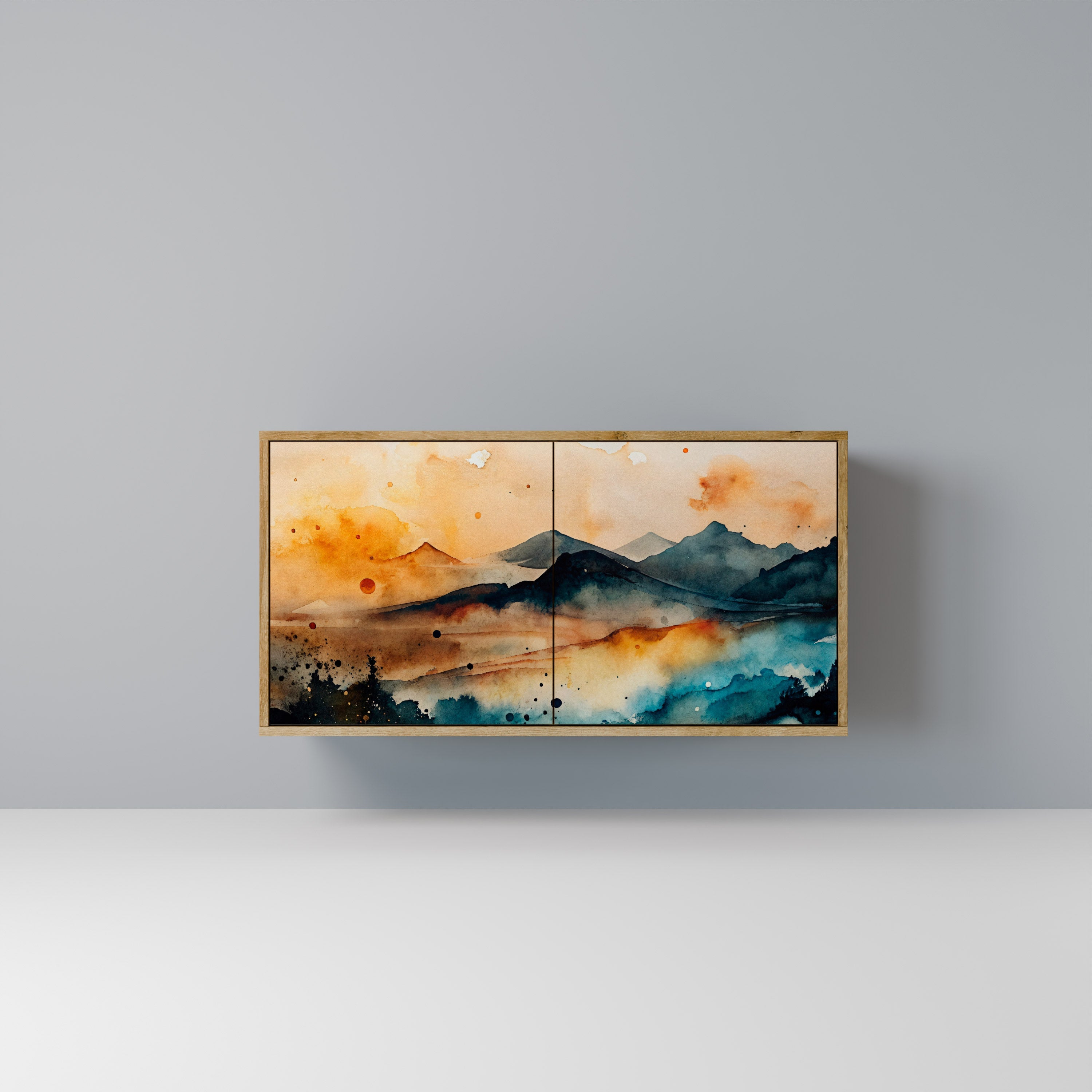 OMINOUS MOUNTAINS Aparador de 2 Portas em Efeito Carvalho