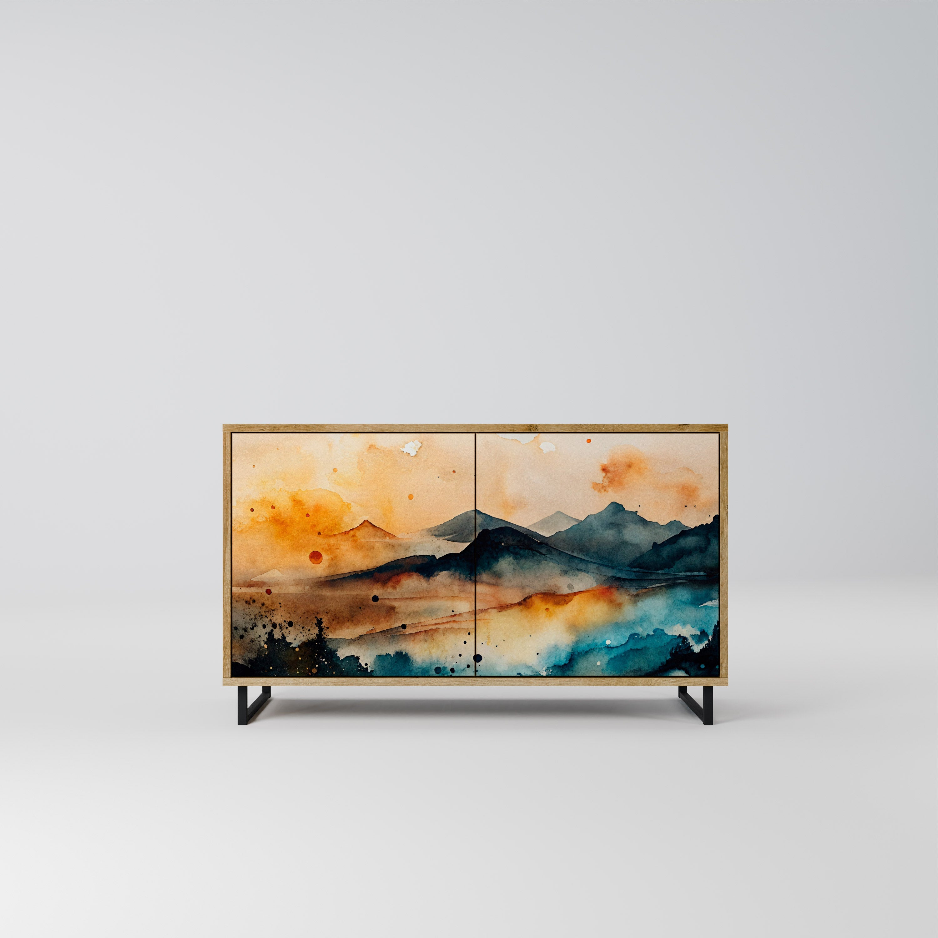 OMINOUS MOUNTAINS Aparador de 2 Portas em Efeito Carvalho