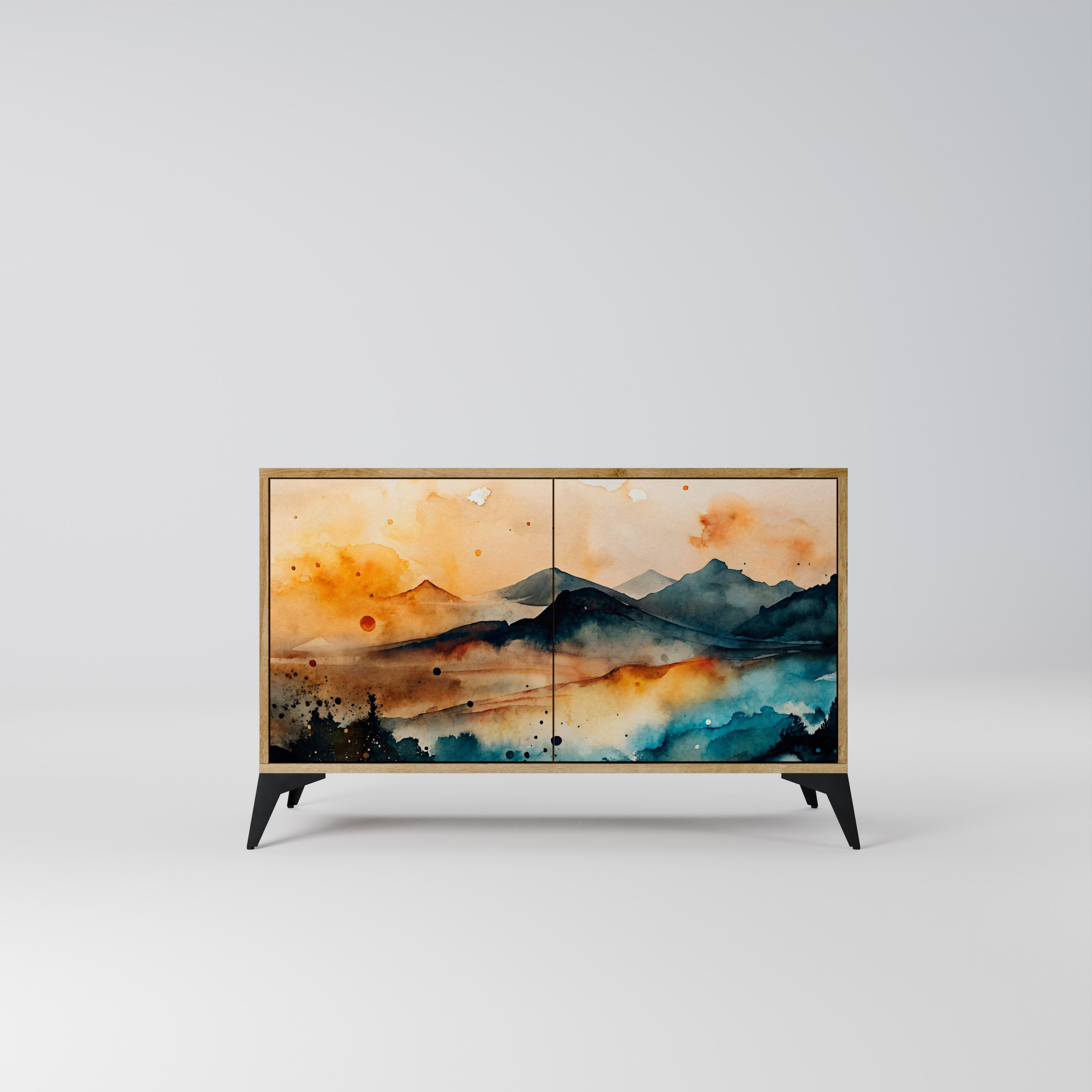 OMINOUS MOUNTAINS Aparador de 2 Portas em Efeito Carvalho