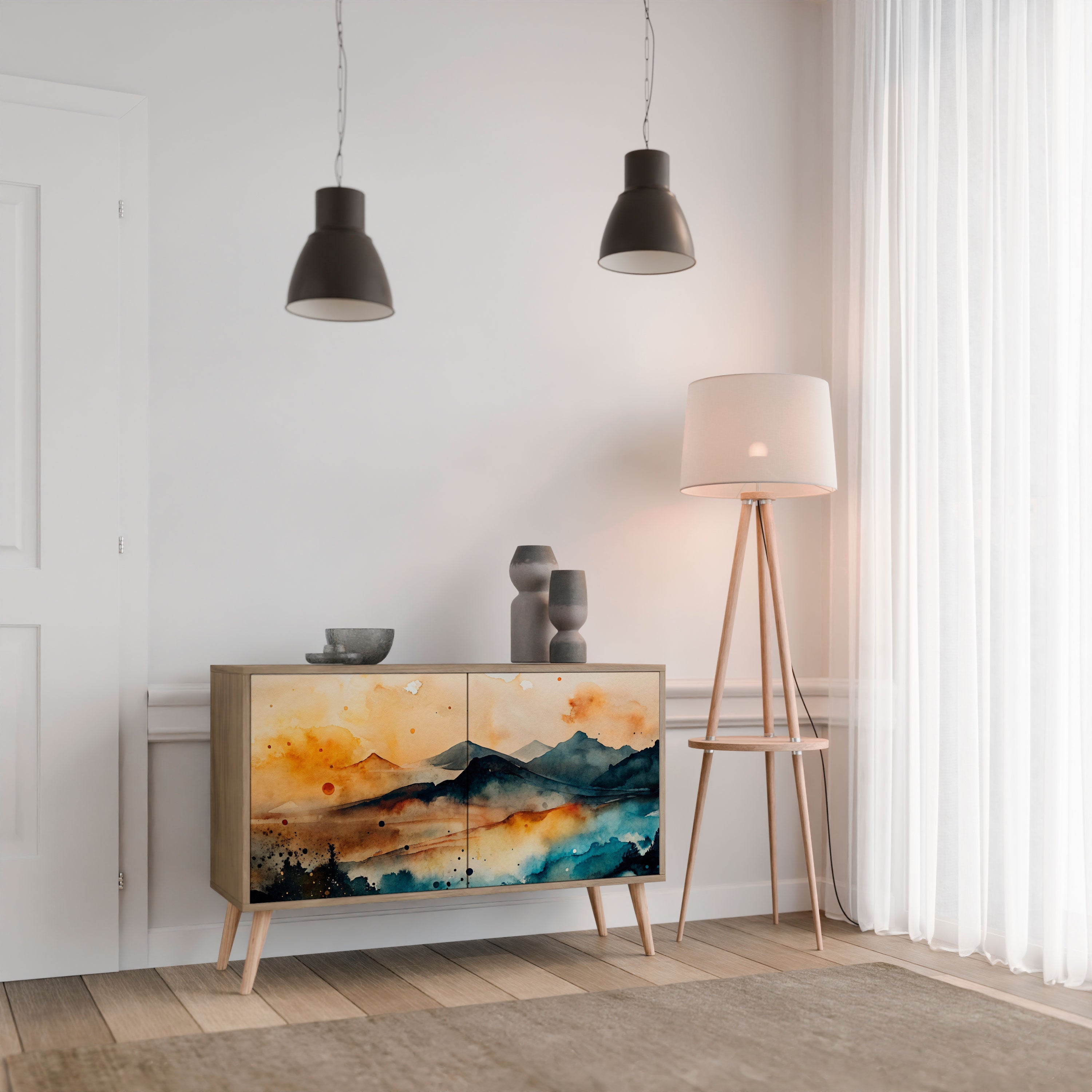 OMINOUS MOUNTAINS Aparador de 2 Portas em Efeito Carvalho