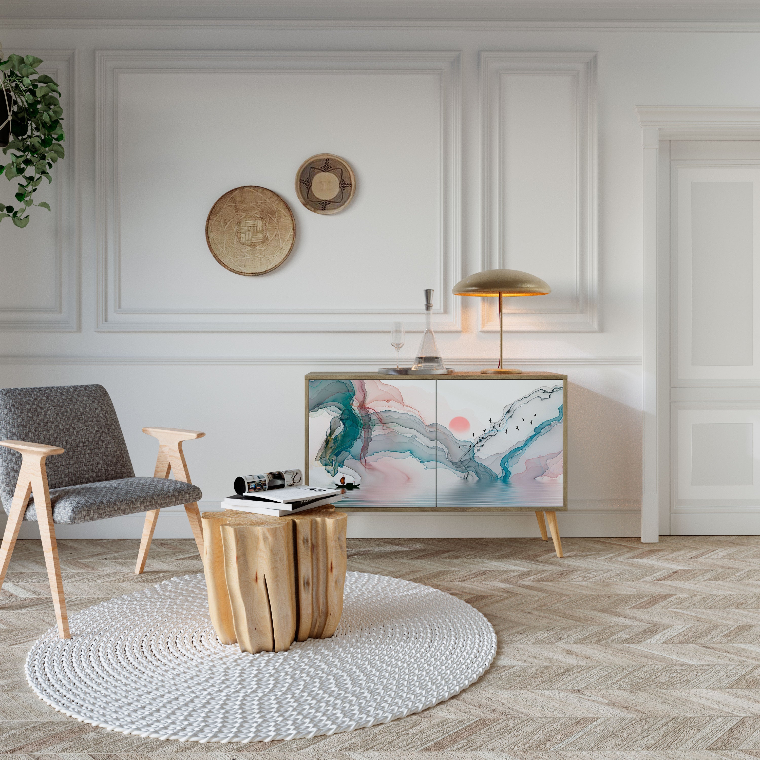 VELVET CROSSING Aparador de 2 Portas em Efeito Carvalho