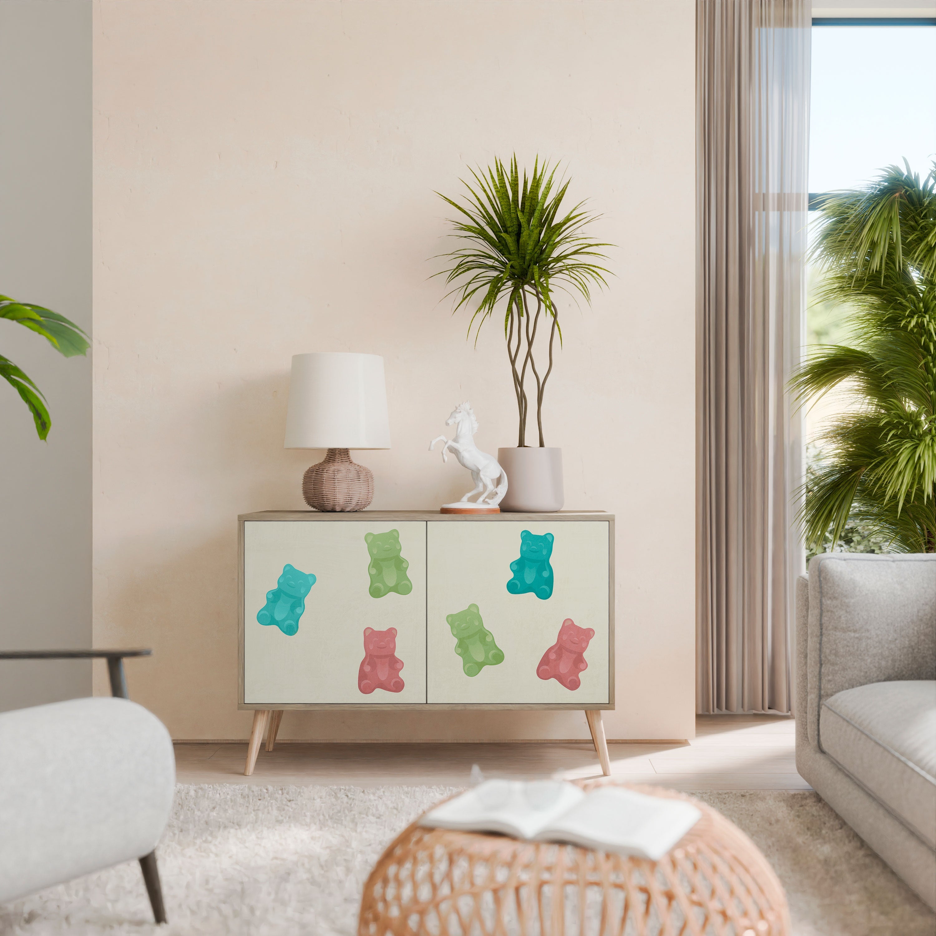 GUMMY BEARS Aparador de 2 Portas em Efeito Carvalho