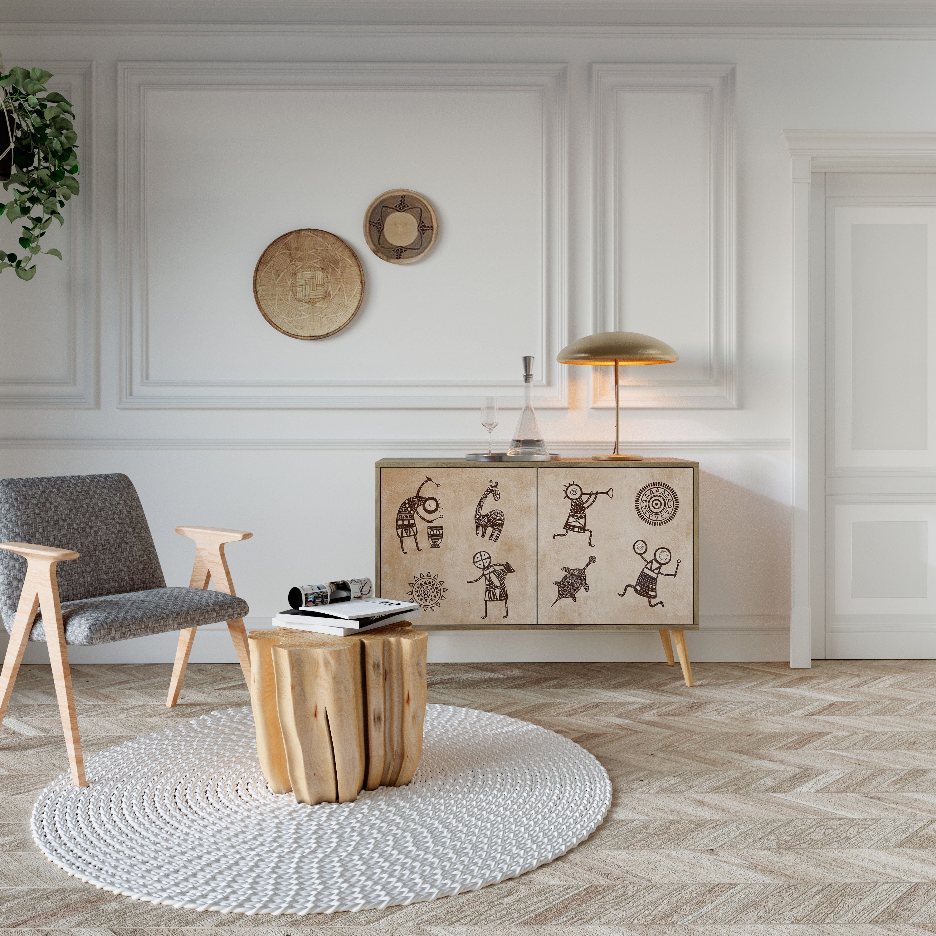 AFRICAN STYLE Aparador de 2 Portas em Efeito Carvalho