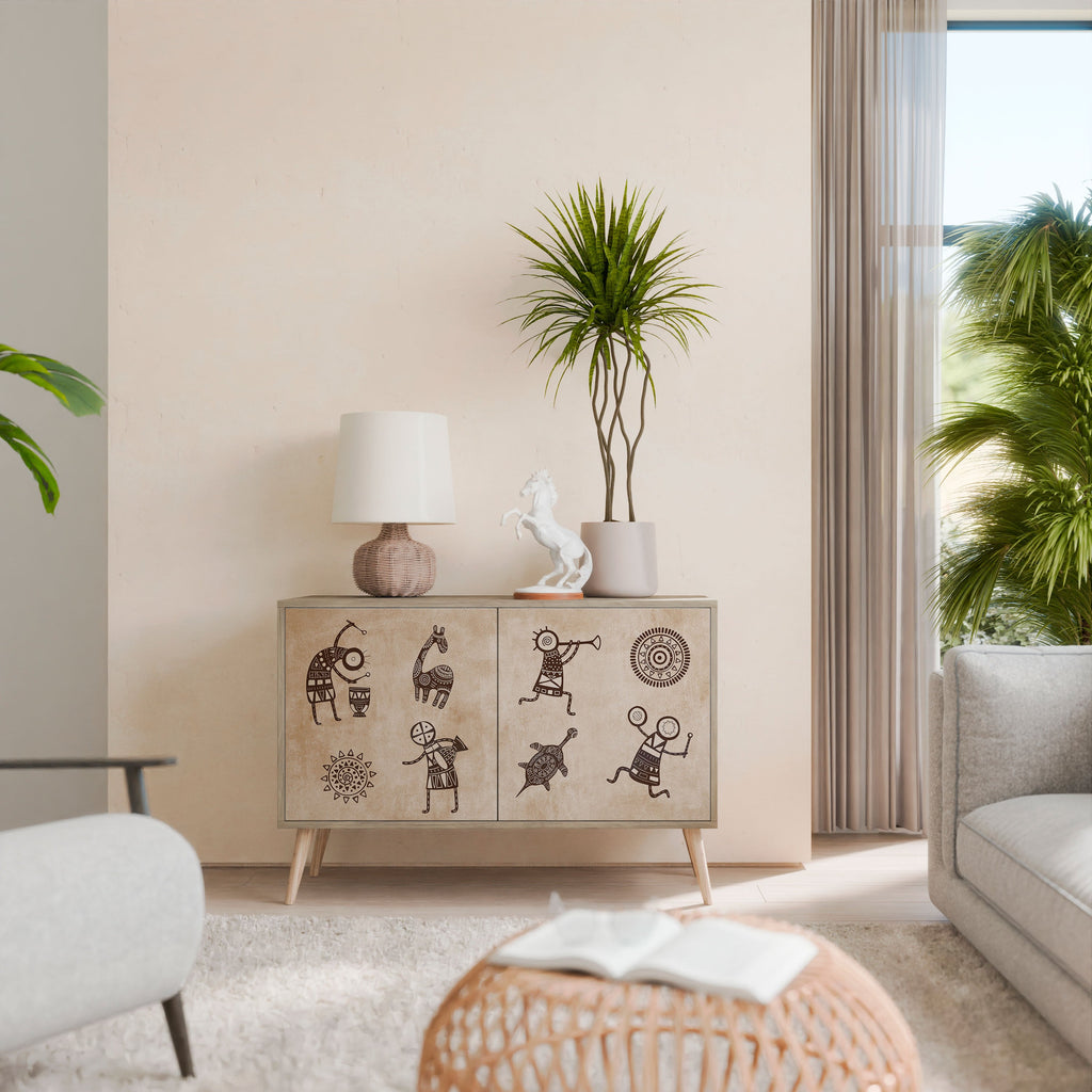 AFRICAN STYLE Aparador de 2 Portas em Efeito Carvalho