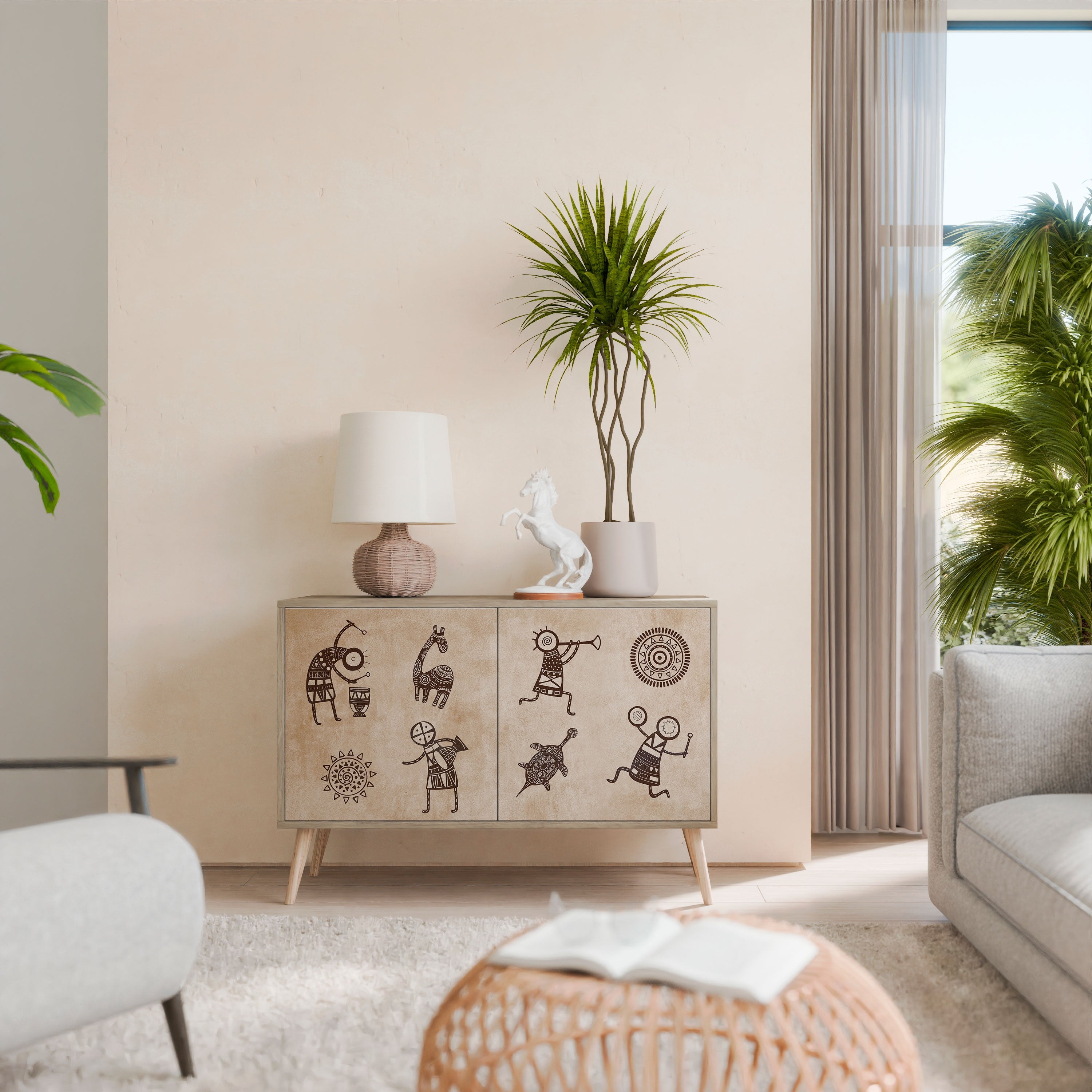 AFRICAN STYLE Aparador de 2 Portas em Efeito Carvalho