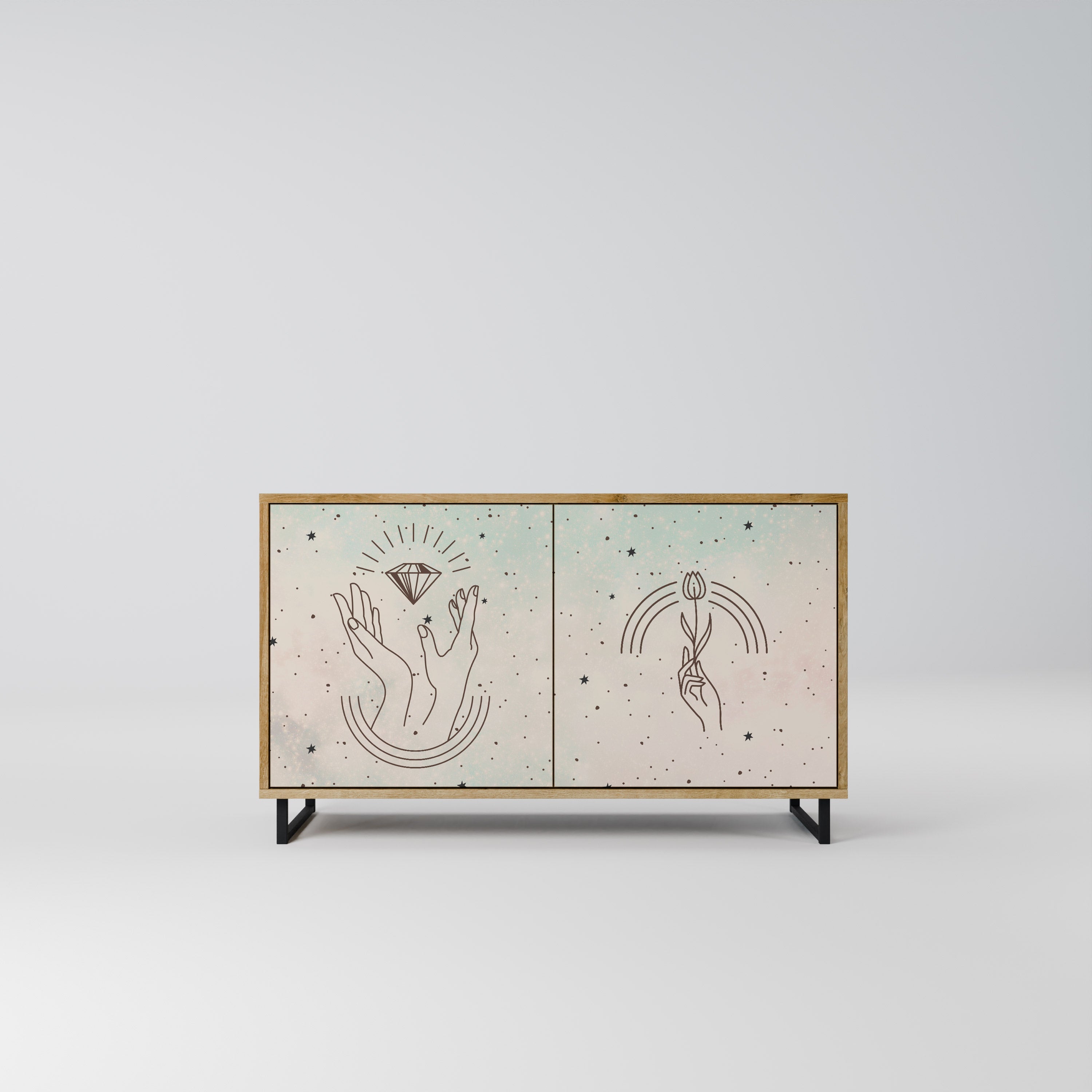 DELICATE BEAUTY Aparador de 2 Portas em Efeito Carvalho